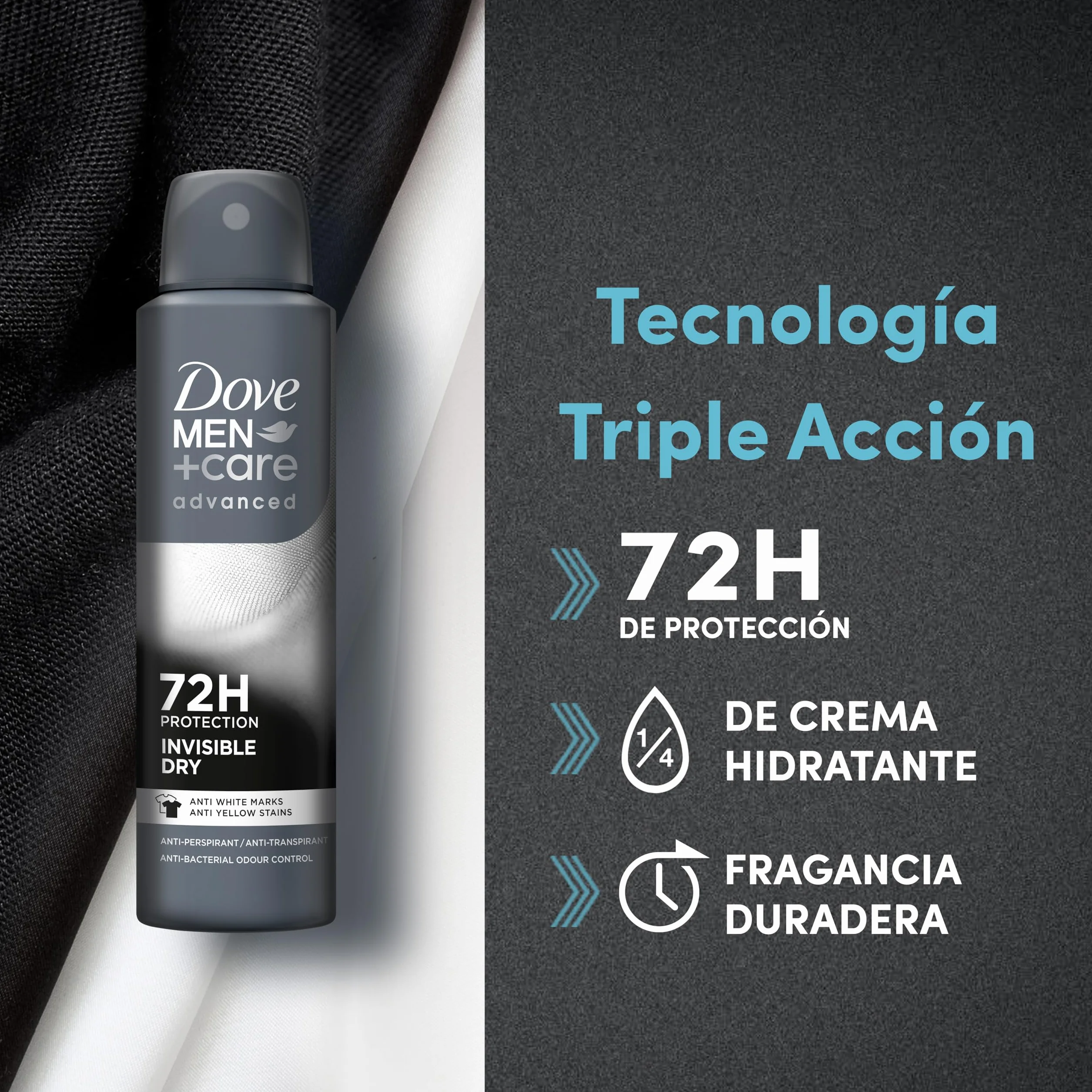 Dove Men+Care Aerosol Invisible Dry 72h 150 ml pack 6 unidades