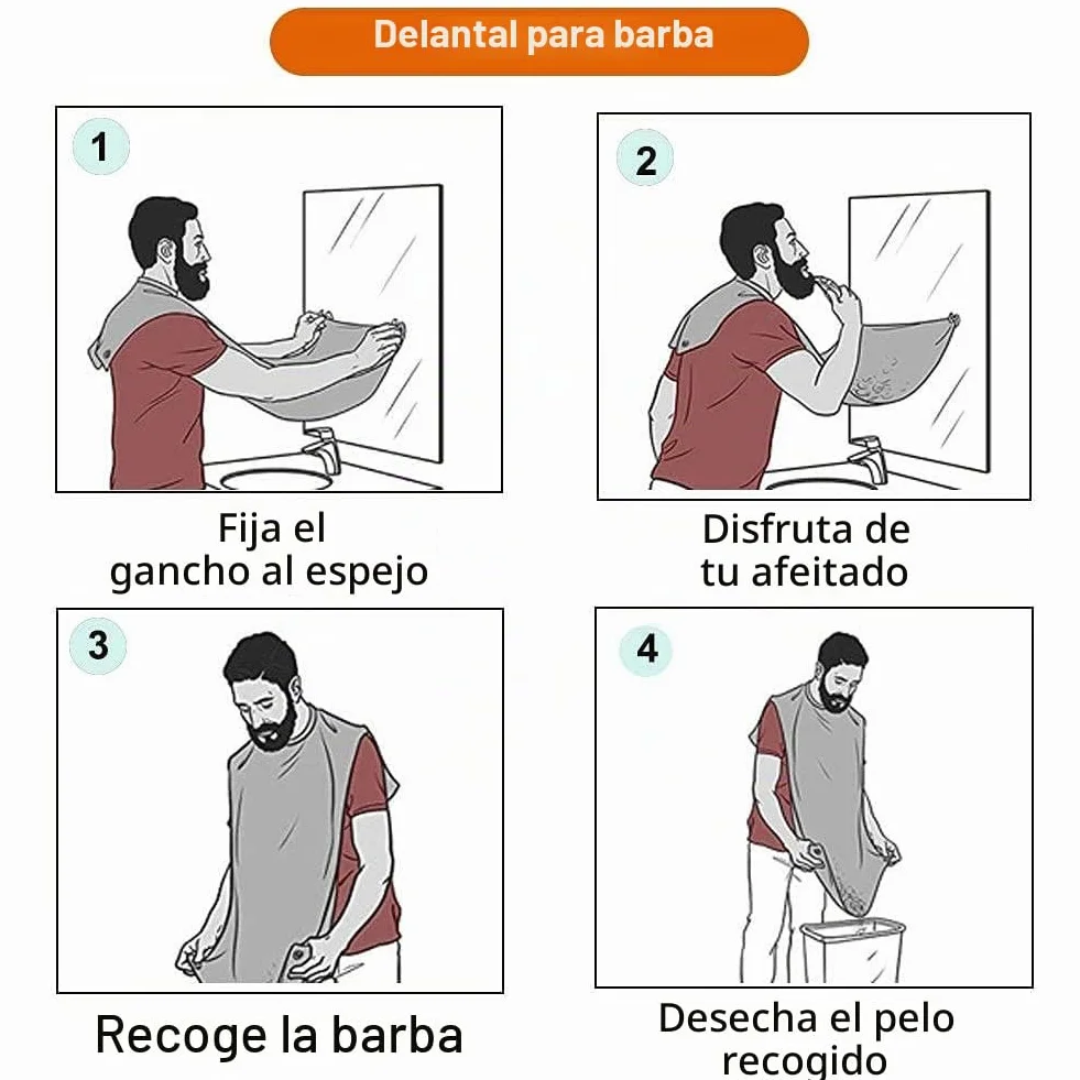 Delantal Barba Hombre Impermeable Antiadherente Recoge Pelos Barba con 2 Ventosas Blanco