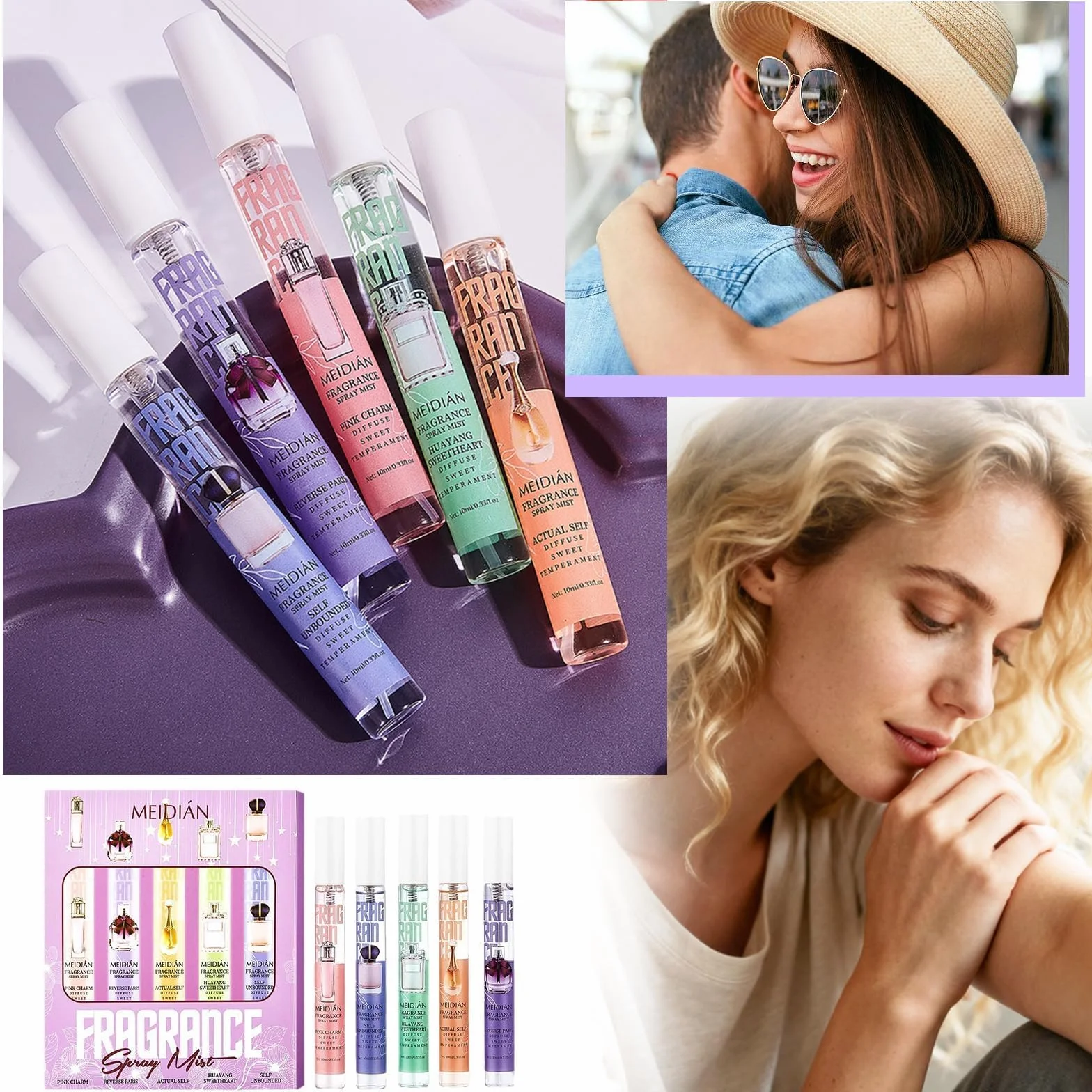 Mini Mist Set de Regalo para Mujer 5Pcs Perfume Corporal y Cabello Fragancia Floral Fresca Duradera