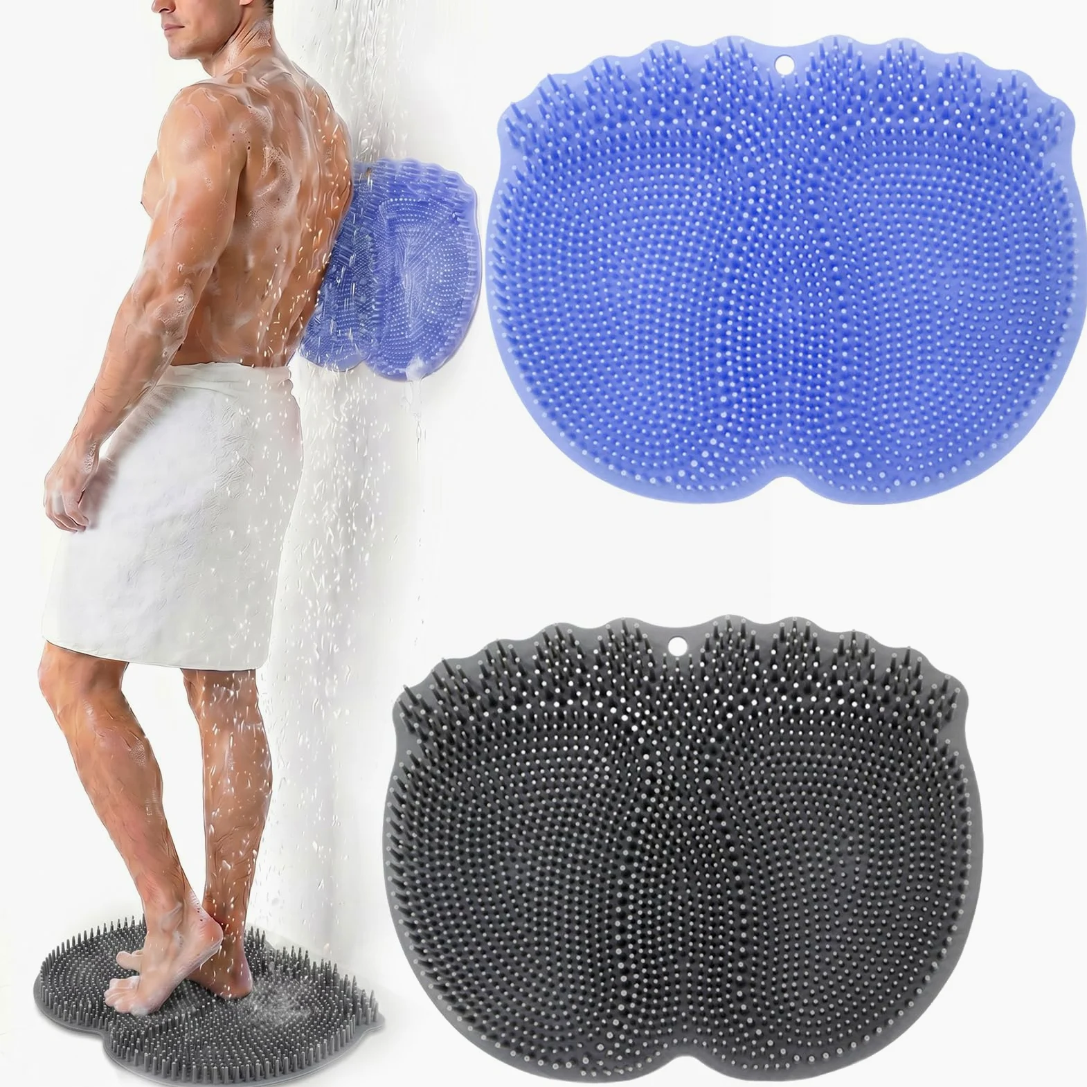 Alfombrilla de ducha para pies y espalda, alfombrilla de silicona antideslizante con ventosas fuertes, cepillo de espalda manos libres para pared de ducha y piso de ducha (multicolor-b)