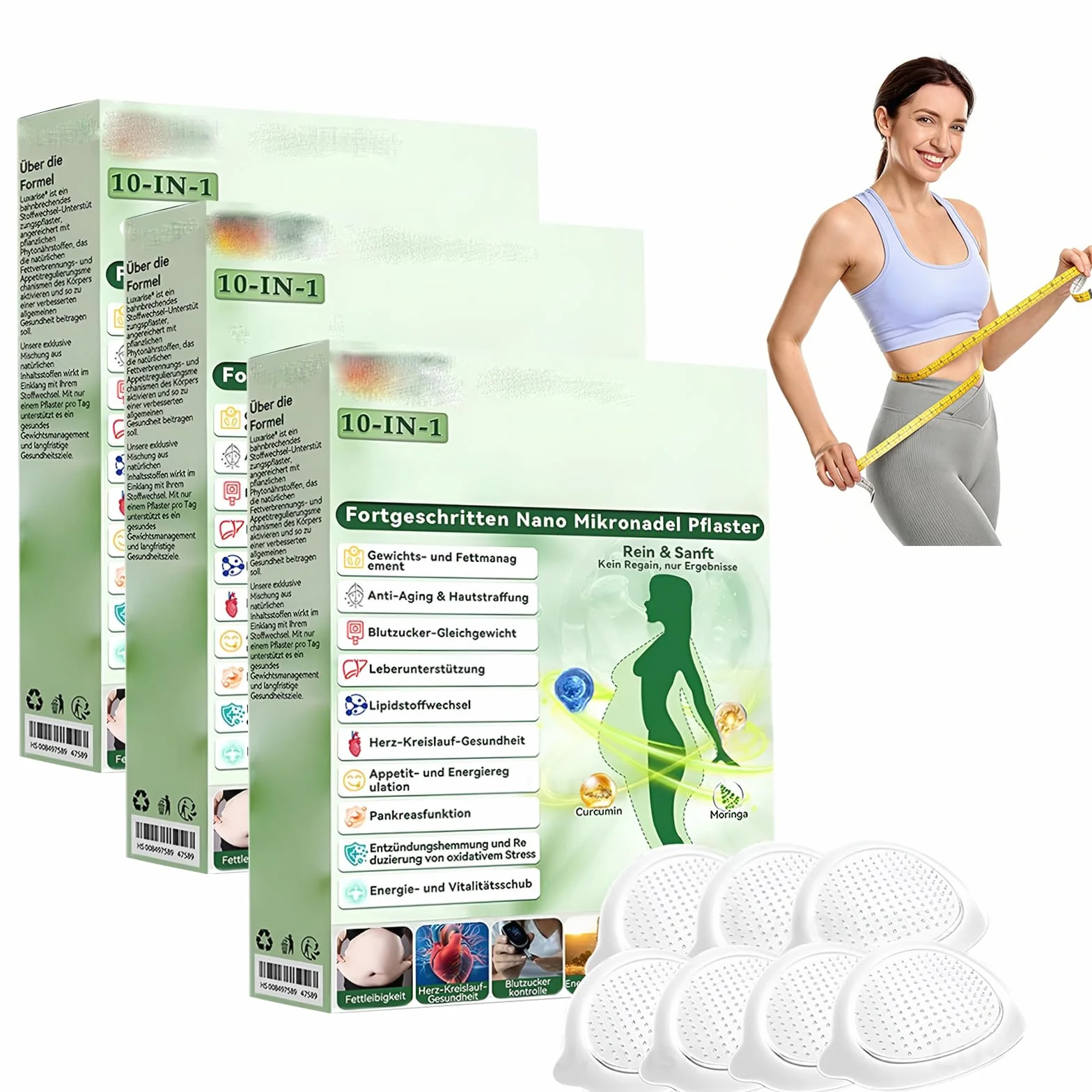 Moringa Berberina 10 en 1 Parches de Belleza con Nano Microagujas para Abdomen, Piel Lisa y Tonificada