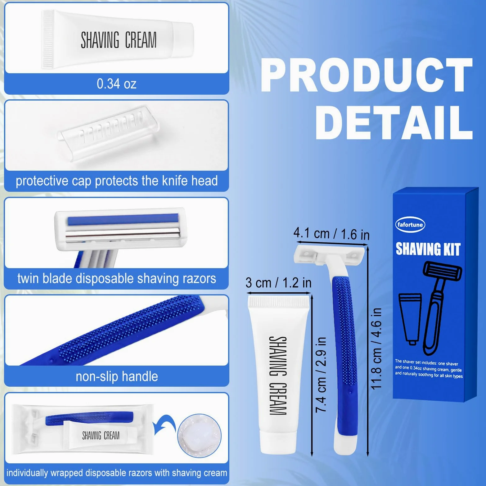 Kit de afeitado a granel de doble hoja con tapa protectora, maquinillas de afeitar desechables en crema de afeitar a granel para hotel, Airbnb, sin hogar, refugio, camping y viajes (30)