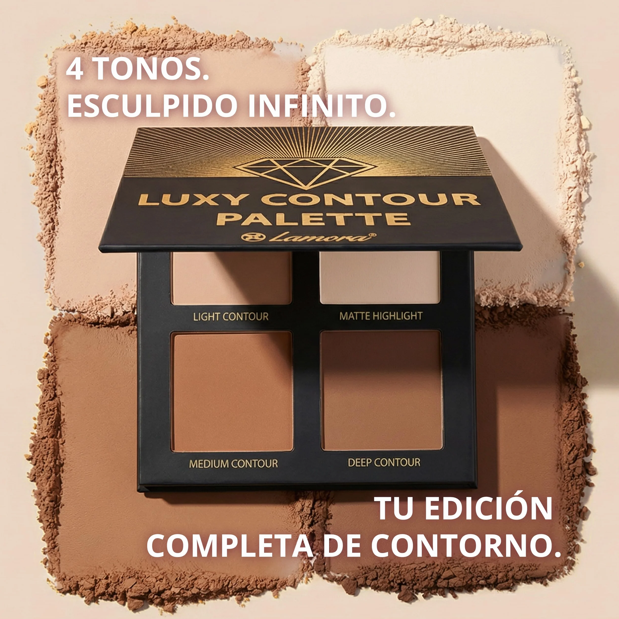 Paleta Contorno Maquillaje Polvos Compactos - Kit Contouring Polvo con Espejo - 4 Colores Mate Pigmentados - Vegano No Probado En Animales