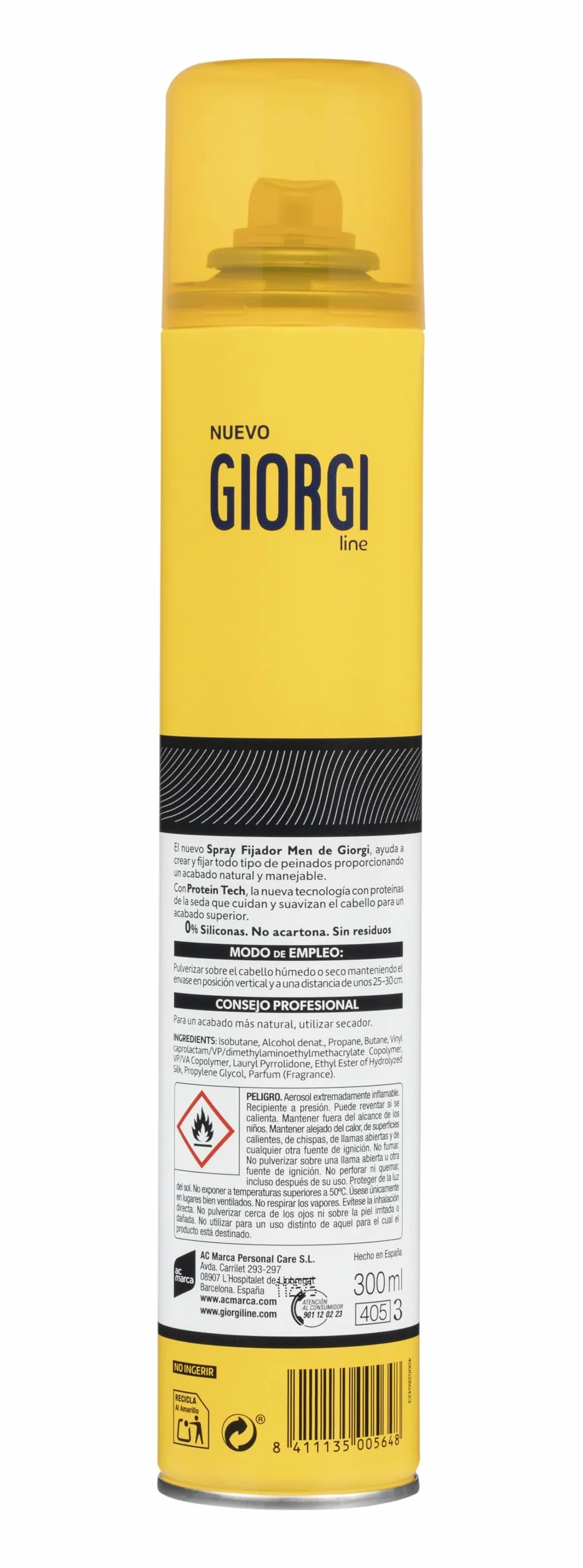 Giorgi Line Laca Volumen Profesional 300 ml - Fijación 6, Sin Siliconas, Volumen 24h