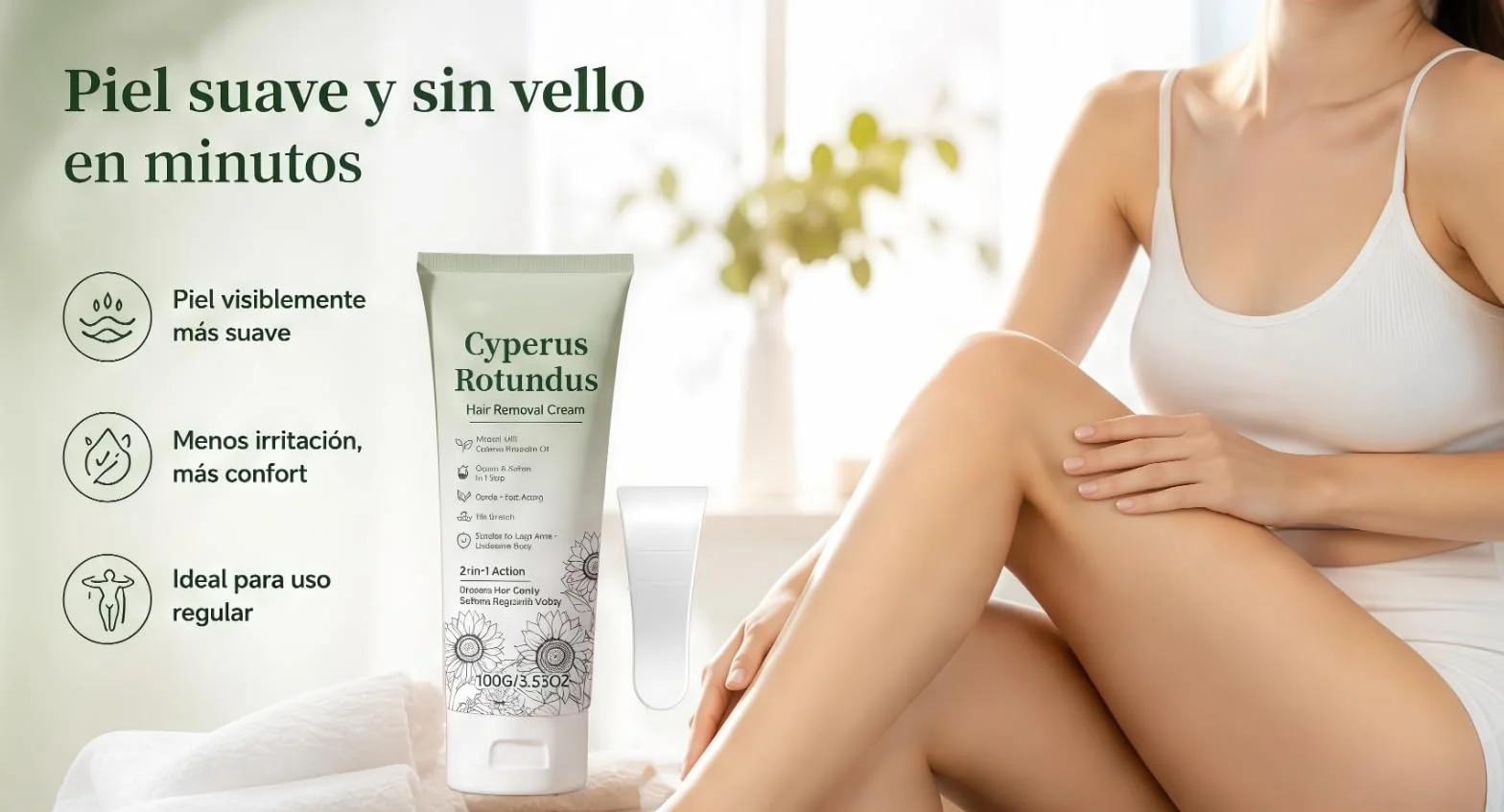 Cyperus Rotundus Crema Depilatoria 2 en 1 Corporal Humectante Para Piernas Pecho Vientre Axilas