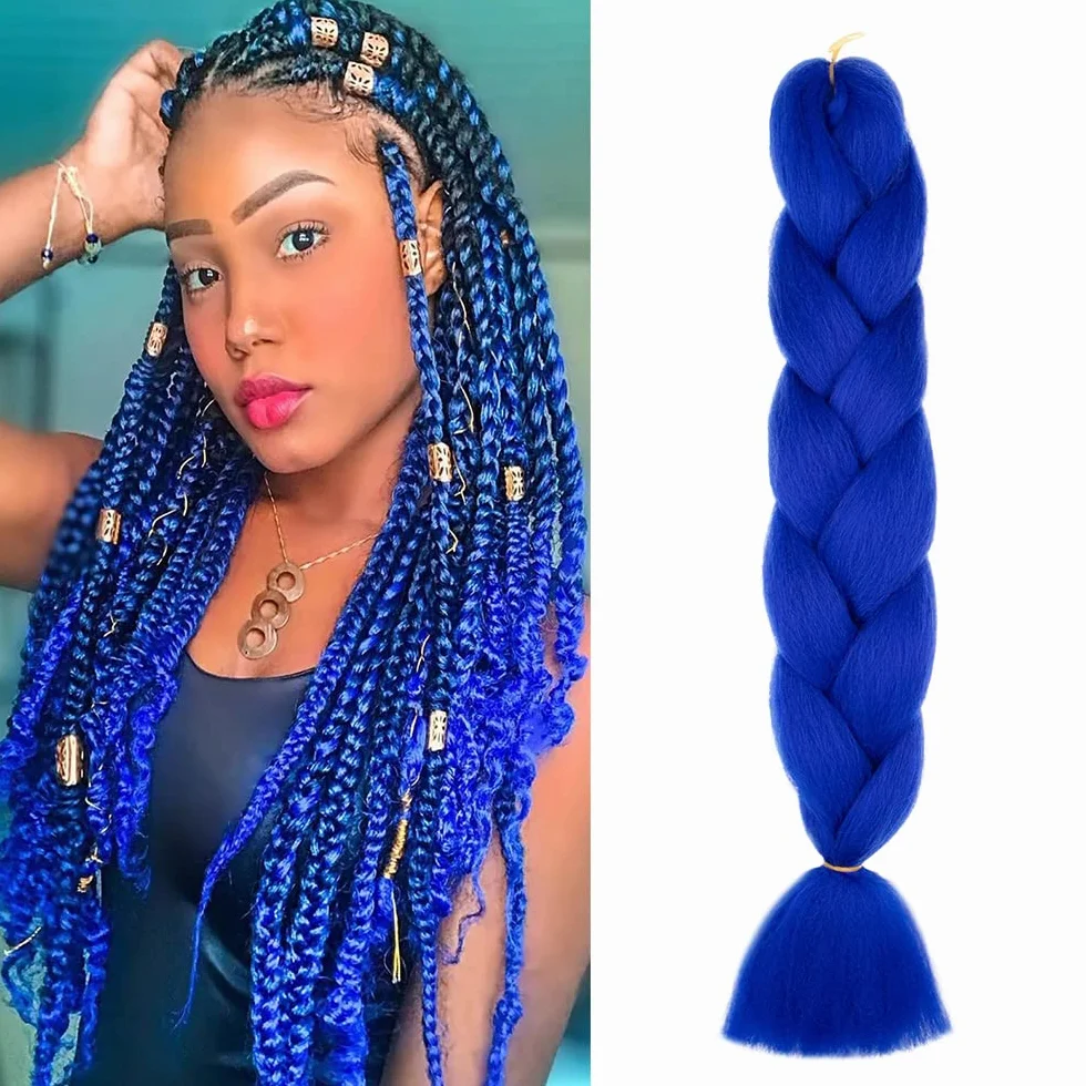 Extensiones de Pelo Sintético 60cm para Trenzas Africanas Jumbo Braiding Crochet Twist Azul zafiro