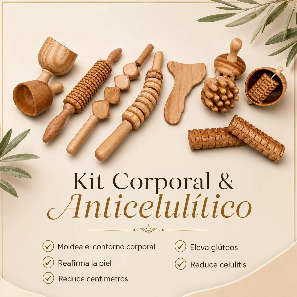 Pack Maderoterapia Corporal y Anticelulítico 11 Piezas | Ideal para Masajes | Fabricados en Madera de Pino y Loto Natural I Diseñados por Maderoterapia Estética España