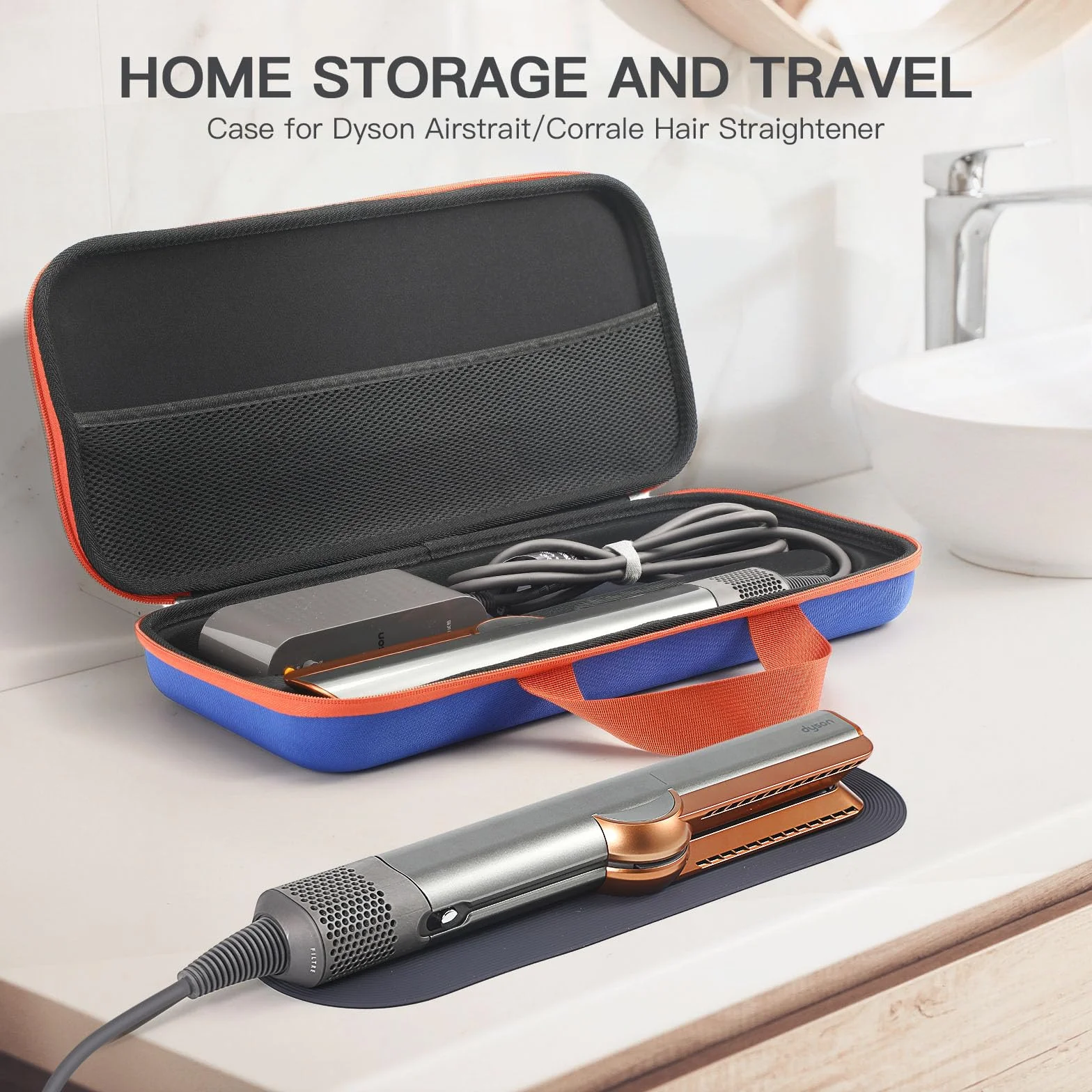 Funda rígida de transporte compatible con Dyson Airstrait Straightener HT01, almacenamiento seguro y protección para tu alisador de cabello y accesorios (azul)