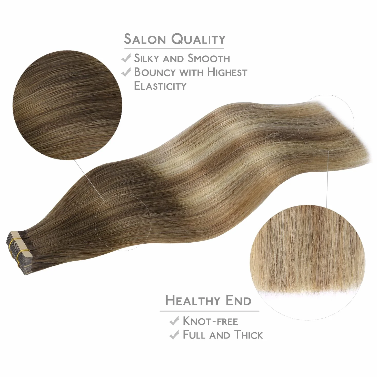WENNALIFE Extensiones de Pelo Natural Remy Humano 40cm 50g 20 Piezas Ombré Walnuss Braun Ash Braun Bleach Blonde