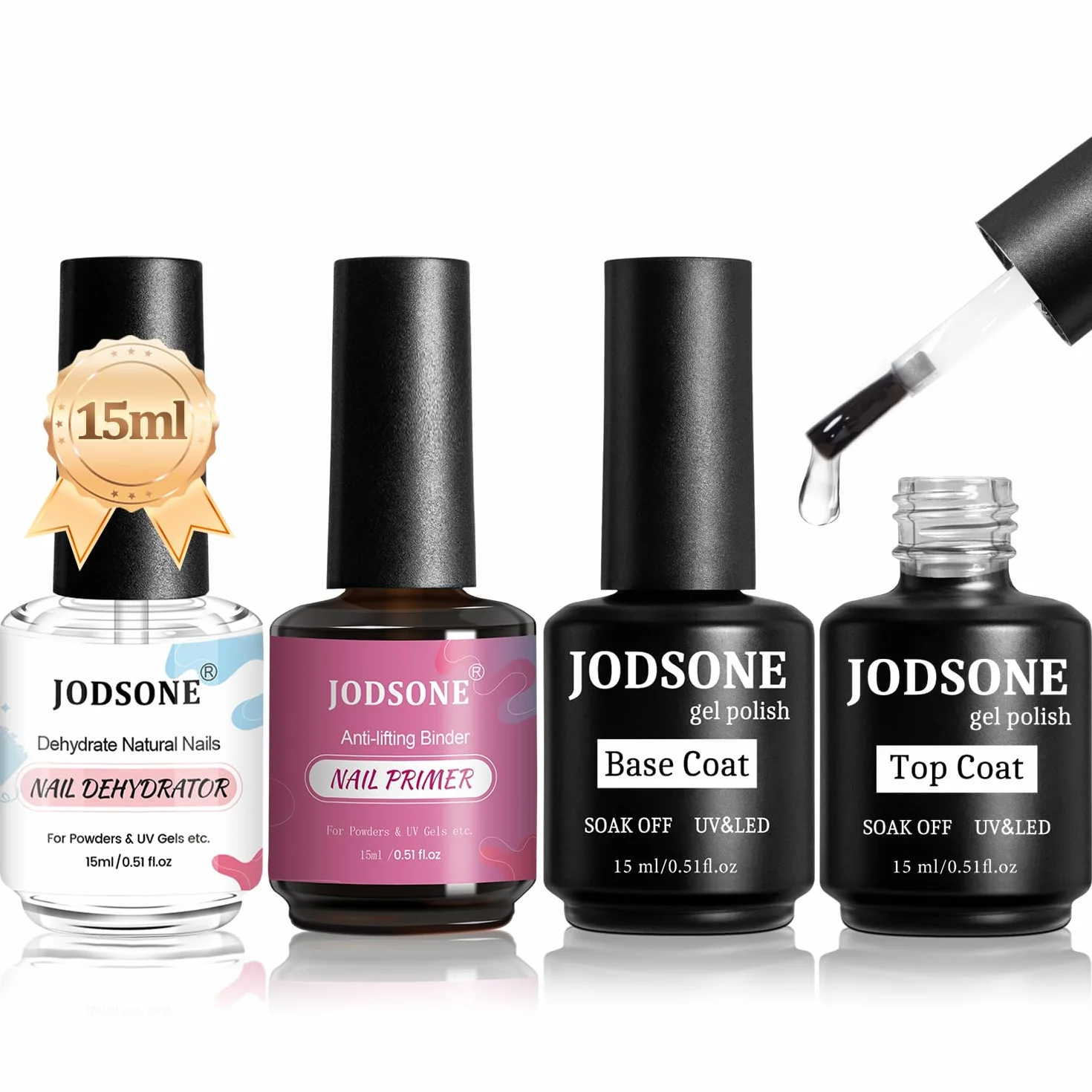 JODSONE Deshidratador de Uñas Primer Base y Top Coat Semipermanente 15ML Brillante Secado Rápido