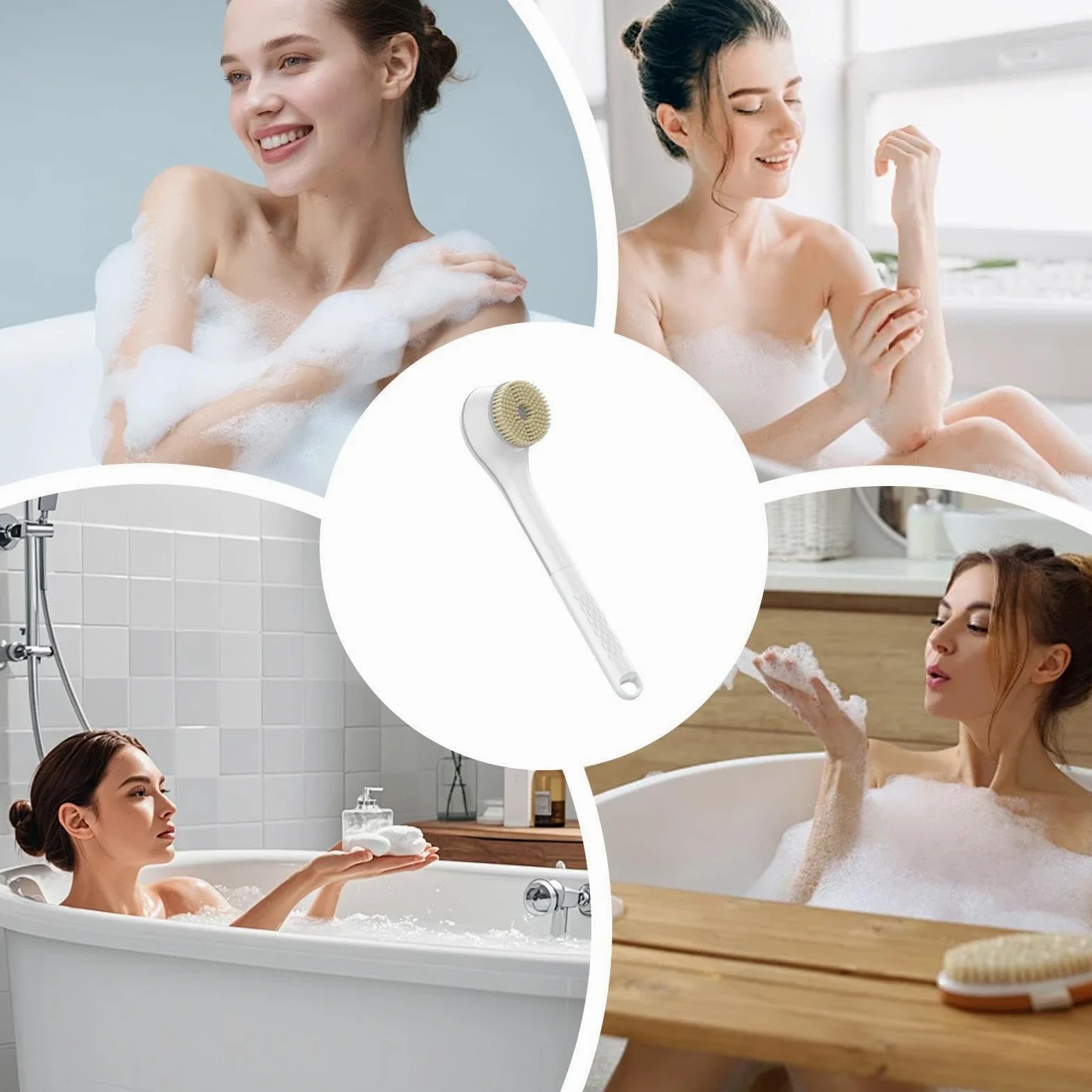 Cepillo Exfoliante De Espalda Eléctrico 6 Cabezales Reemplazables, Limpieza | Mango Largo Exfoliante De Ducha para Mujeres Hombres Brazos Hombros Piernas Pies el Hogar y