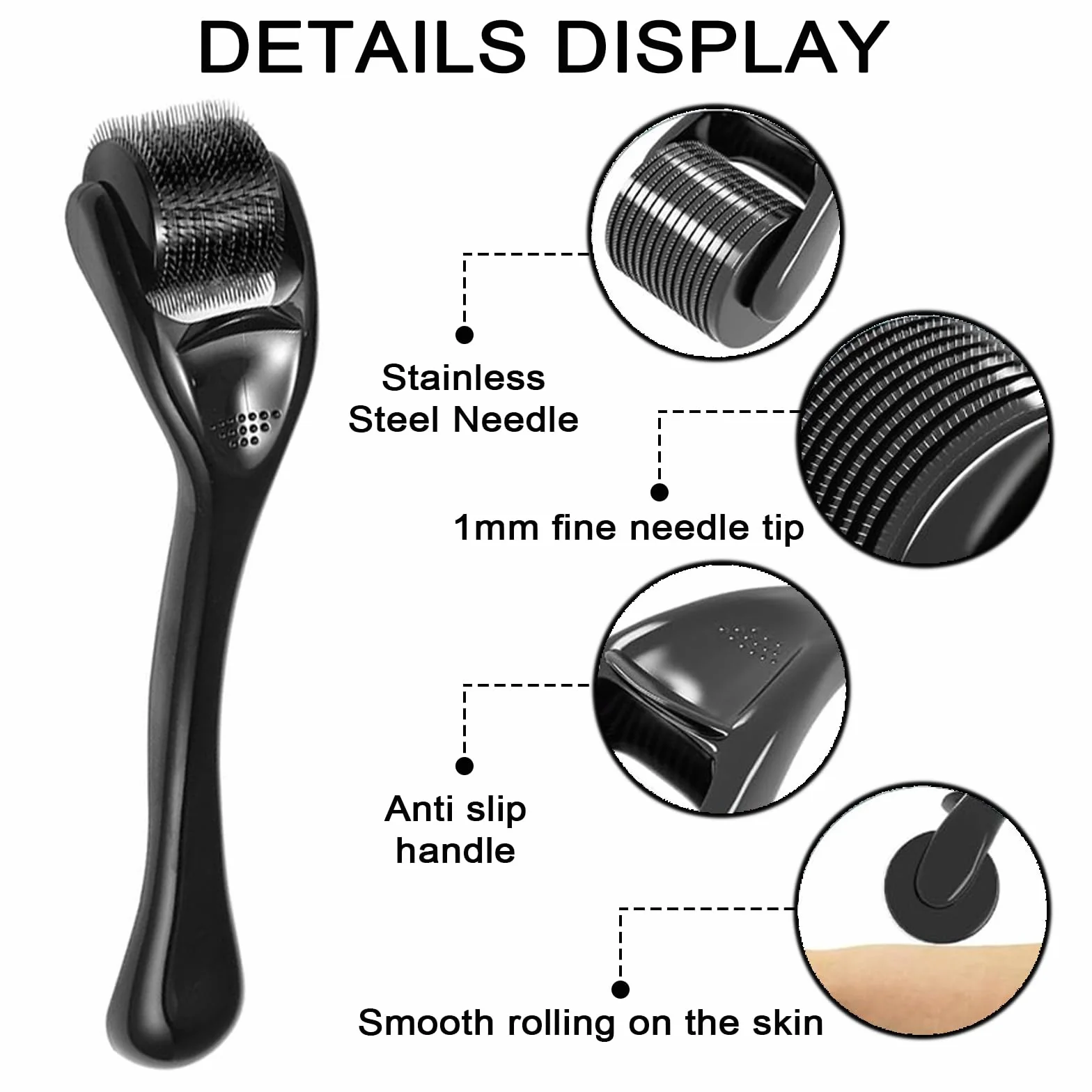 Dermaroller Microagujas 1 mm Negro Mate para Barba y Cabello
