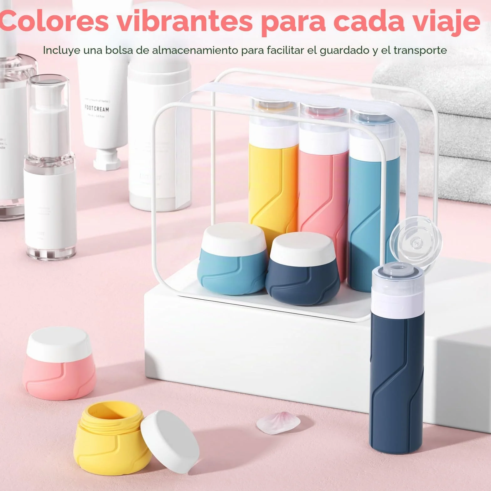 Alyvisun Juego de 14 Botes Viaje Rellenables Silicona, Botellas 100 ml y Tarros 30 ml a Prueba de Fugas