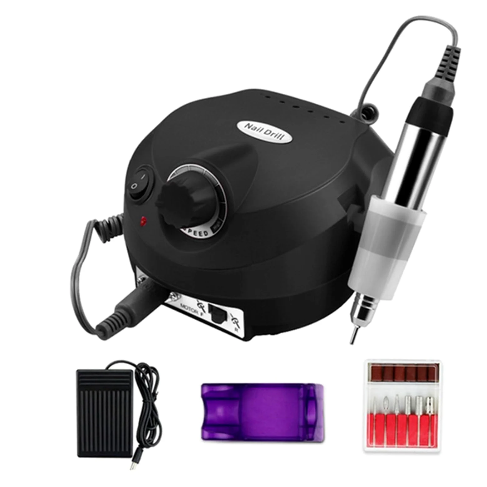 Torno para Uñas, Juego de taladro eléctrico for uñas, cortador de fresado profesional for manicura, limas de uñas, brocas, herramientas for quitar esmalte de Gel(Nero)