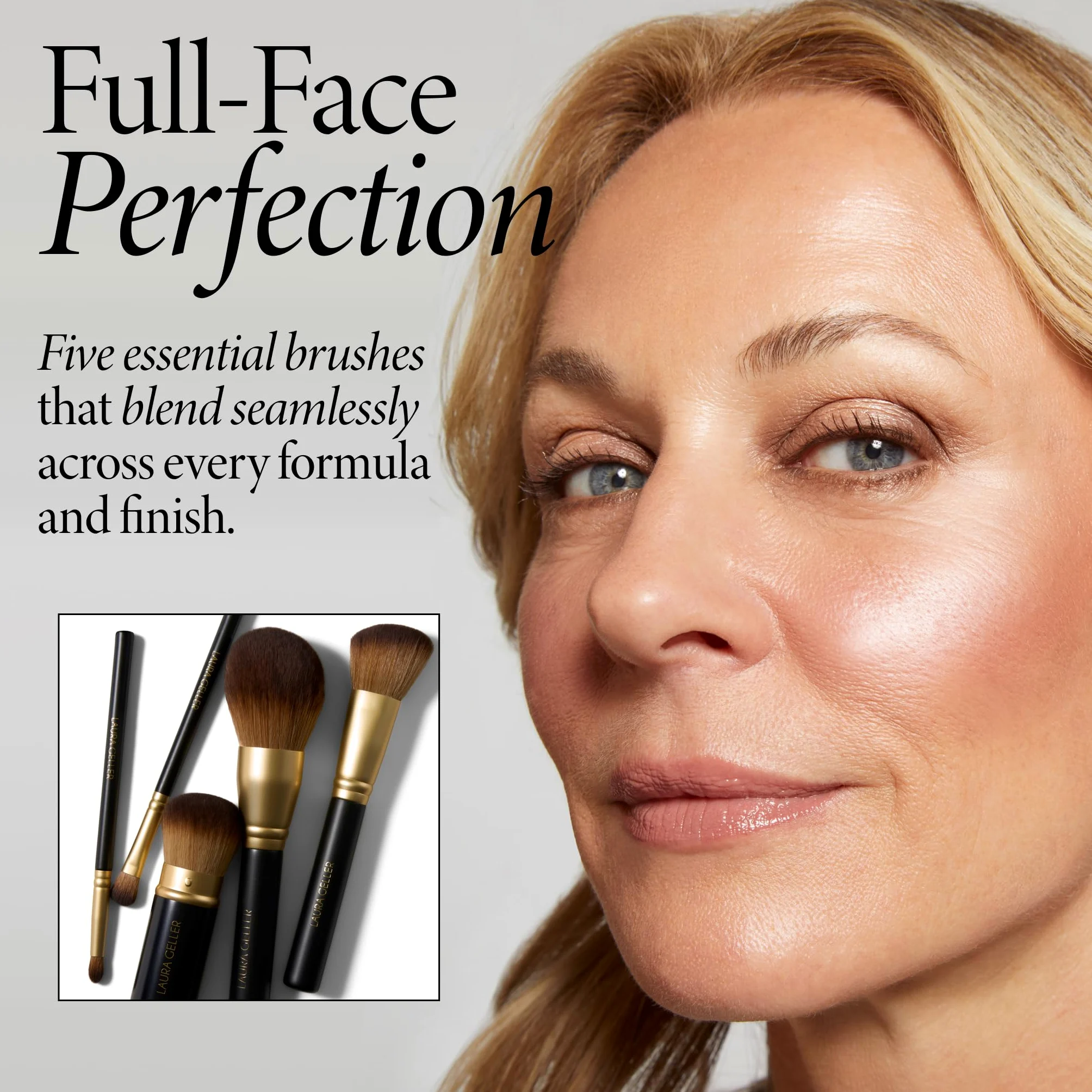 LAURA GELLER NEW YORK Brochas de maquillaje profesional cosméticas, libres de crueldad, juego de 5 brochas de cara completa 05