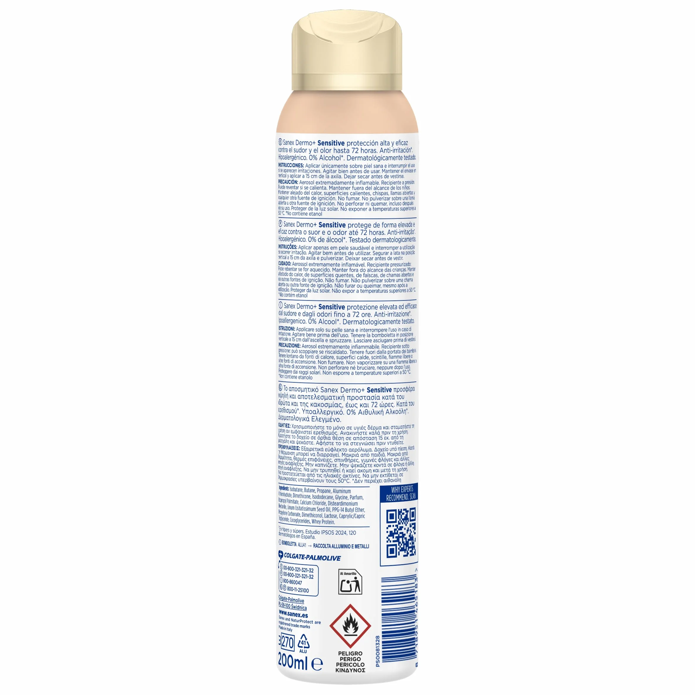 Sanex Dermo+Sensitive Antitranspirante Desodorante Spray 72 Horas Pack 6 x 200ml