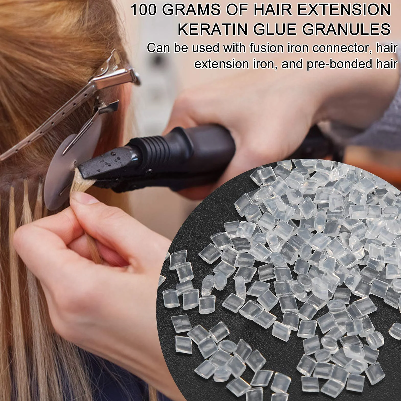 Pegamento de Queratina Gránulos 100 G, Puntas de Fusión en Caliente Transparente, Extensión de Cabello