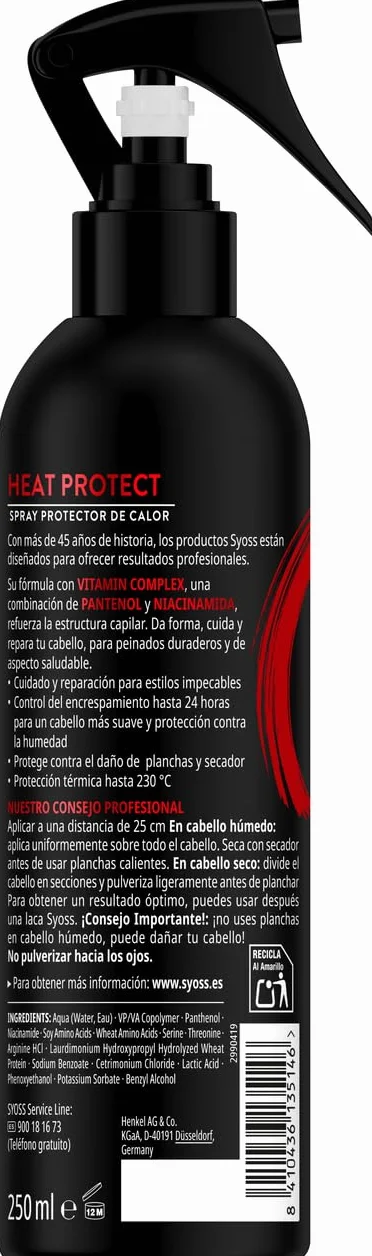 Syoss Spray protector térmico Anti encrespamiento Anti-humedad Protección hasta 220ºC 2 uds 250ml