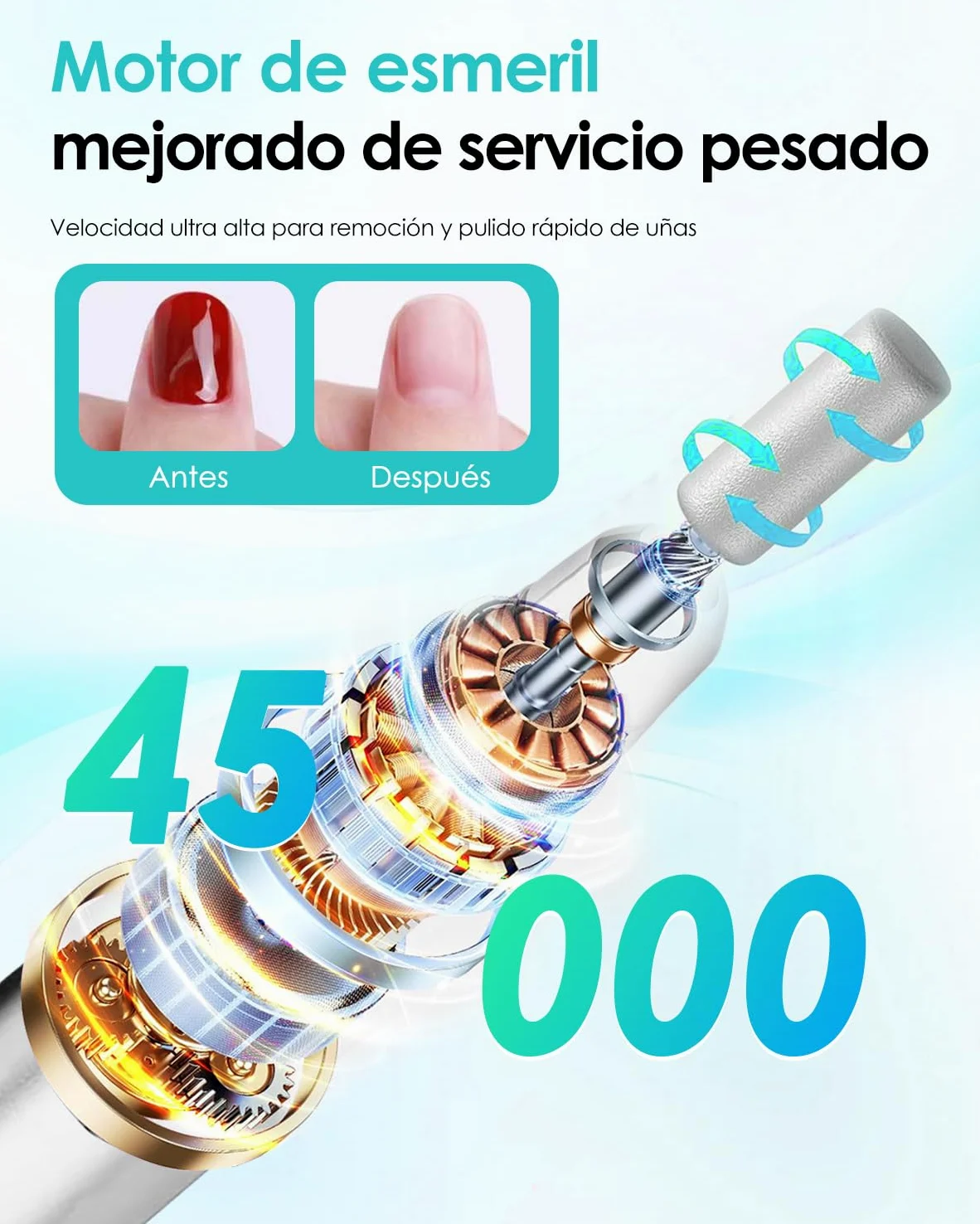 CozyZen Lima Eléctrica de Uñas Profesional 35000 RPM con Pedal | Máquina de Lijado de Uñas Enchufable con Pantalla LED, Control de Velocidad, 6 Fresas para Acrílico, Gel, Hogar y Salón
