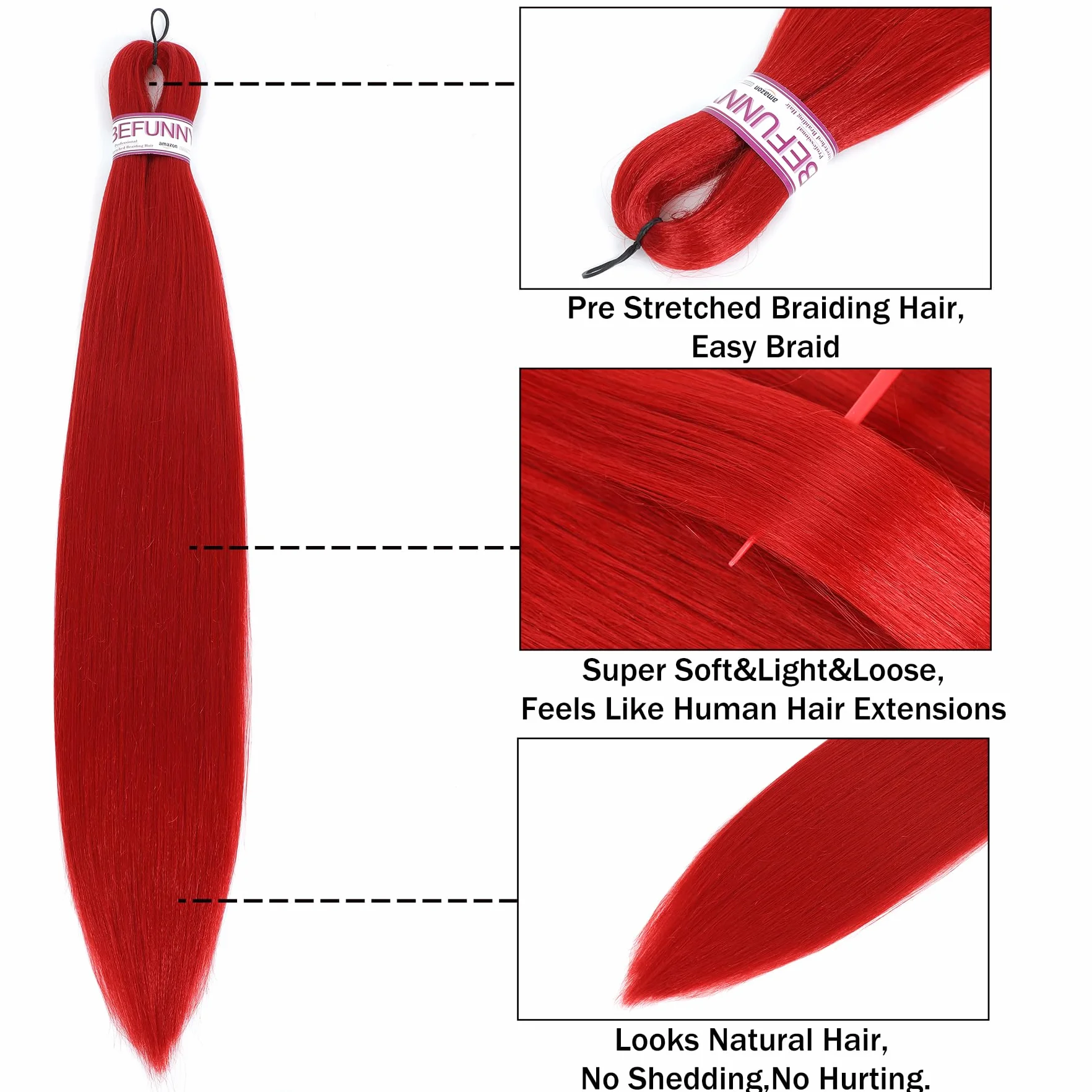 Pelo trenzado, 30 pulgadas, 8 paquetes de cabello rojo preestirado para trenzado, cabello humano preestirado degradado para mujeres negras, extensión de cabello sintético Yaki profesional sin picazón