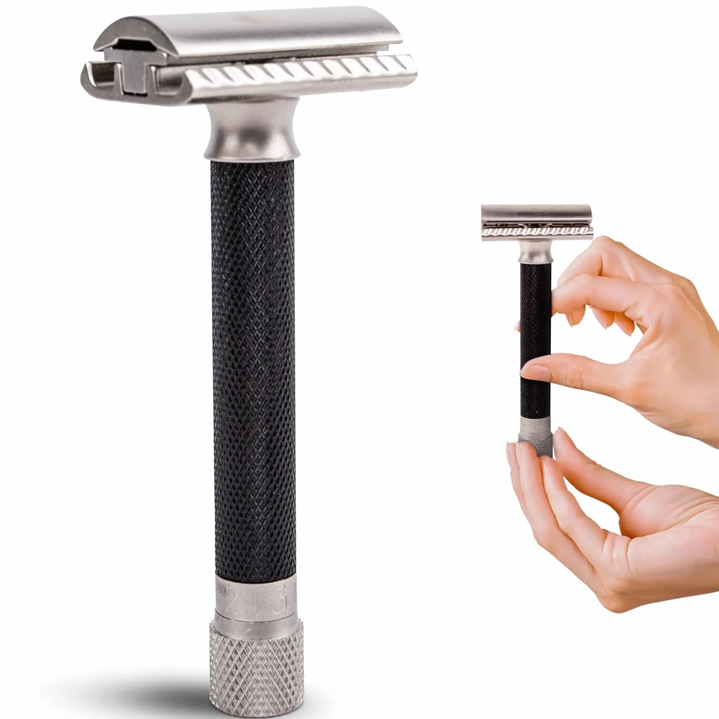 Parker Safety Razor Ajustable de Dos Filos con 5 Cuchillas Premium - Grafito Metálico