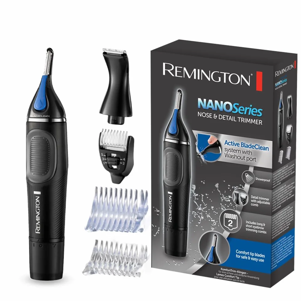 Remington Cortapelos Nariz y Orejas Nano Series NE3870, Recortador Vertical Resistente Agua, 2 Peines
