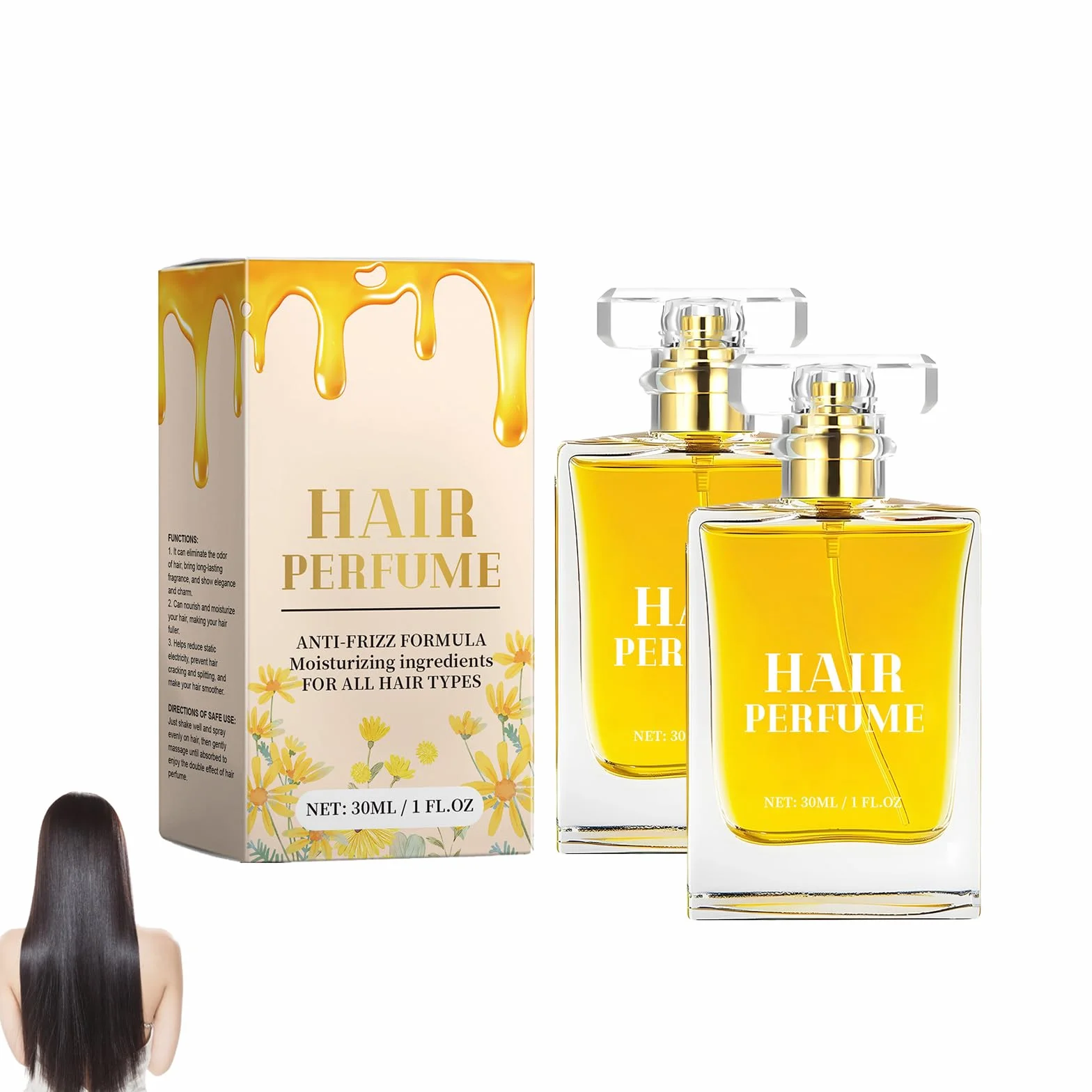 Perfume para el cabello con feromonas para mujeres, aceite esencial spray seco, frescura instantánea sin grasa (2 unidades)