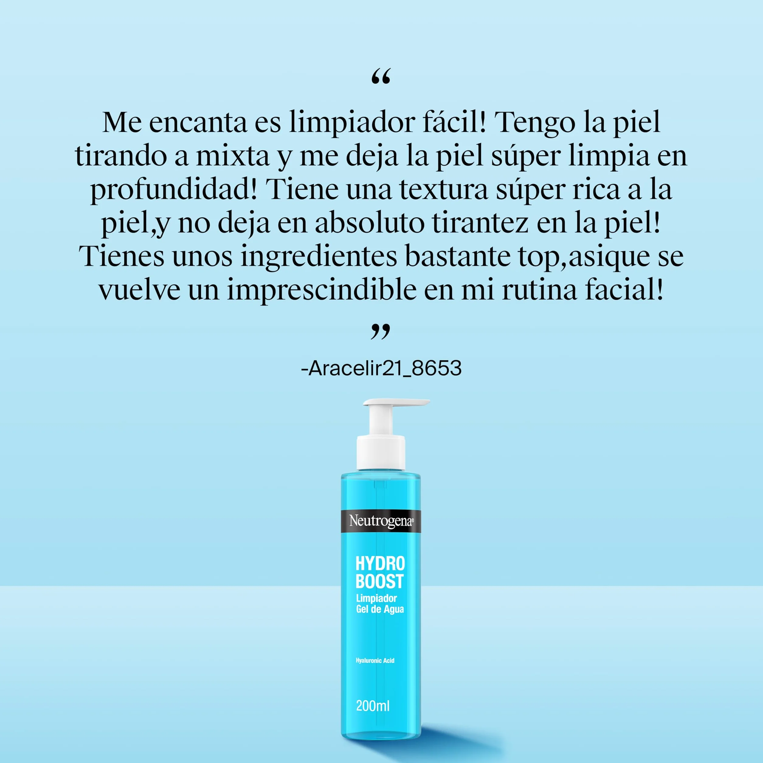 Neutrogena Hydro Boost Gel Limpiador de Agua 200 ml con Ácido Hialurónico
