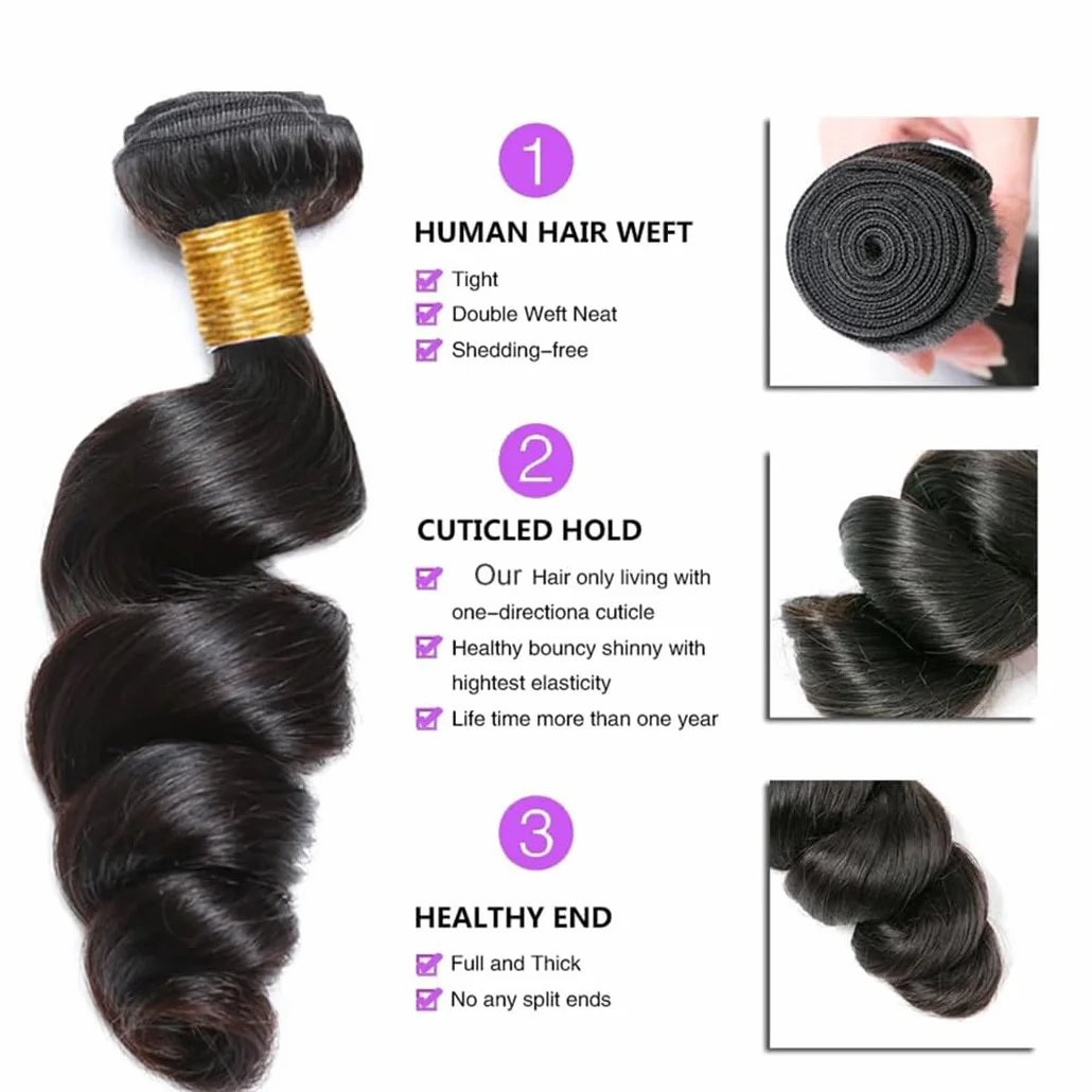 Extensiones de pelo humano sin procesar, extensiones de pelo humano sin procesar, doble trama #1B, color negro natural, 3 paquetes por paquete, 150 g, 16, 18 y 20 pulgadas