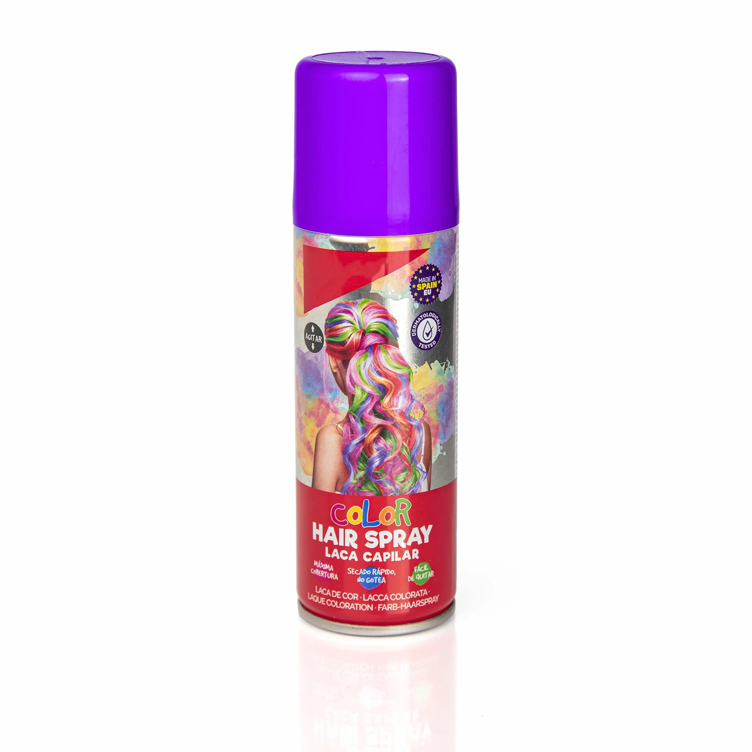 Laca de Pelo Color Morado 125ml Spray Colores para Cabello Rápida Coloración Lavable