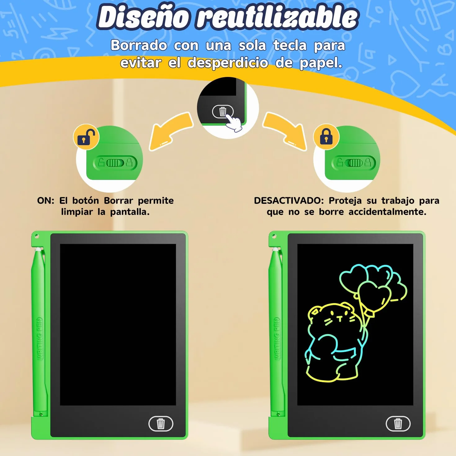 Electight Tableta de Escritura LCD 4.5 Pulgadas, Pantalla Colorido, Bloqueo Función, Regalo Cumpleaños 3-12 Años