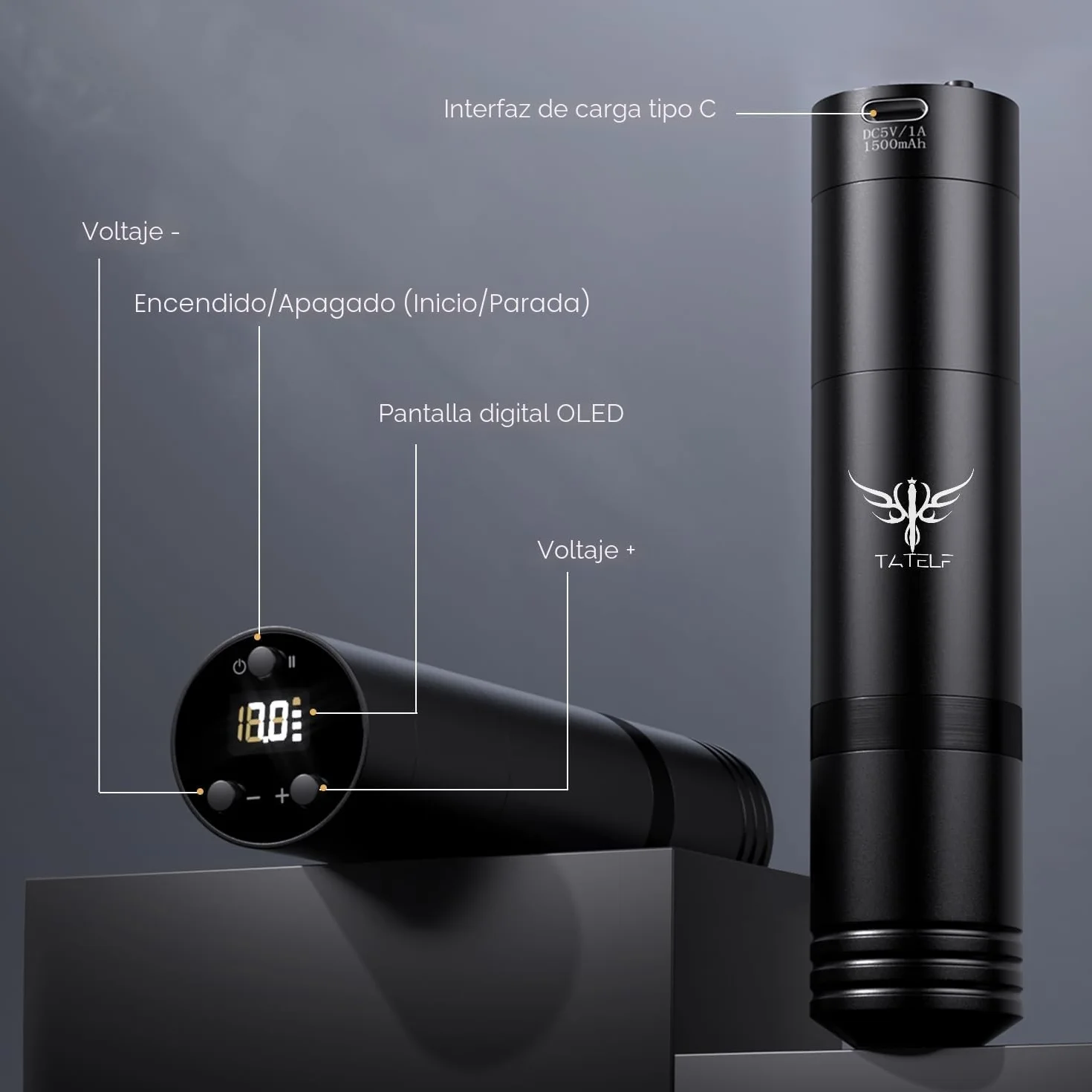 TATELF Set Completo de Máquina de Inalámbrica con 2 Baterías de 1500 mAh – Perfecto para Principiantes, Líneas Finas y Artistas Profesionales – Incluye 20 Agujas Estériles y 10 Botellas de Tinta