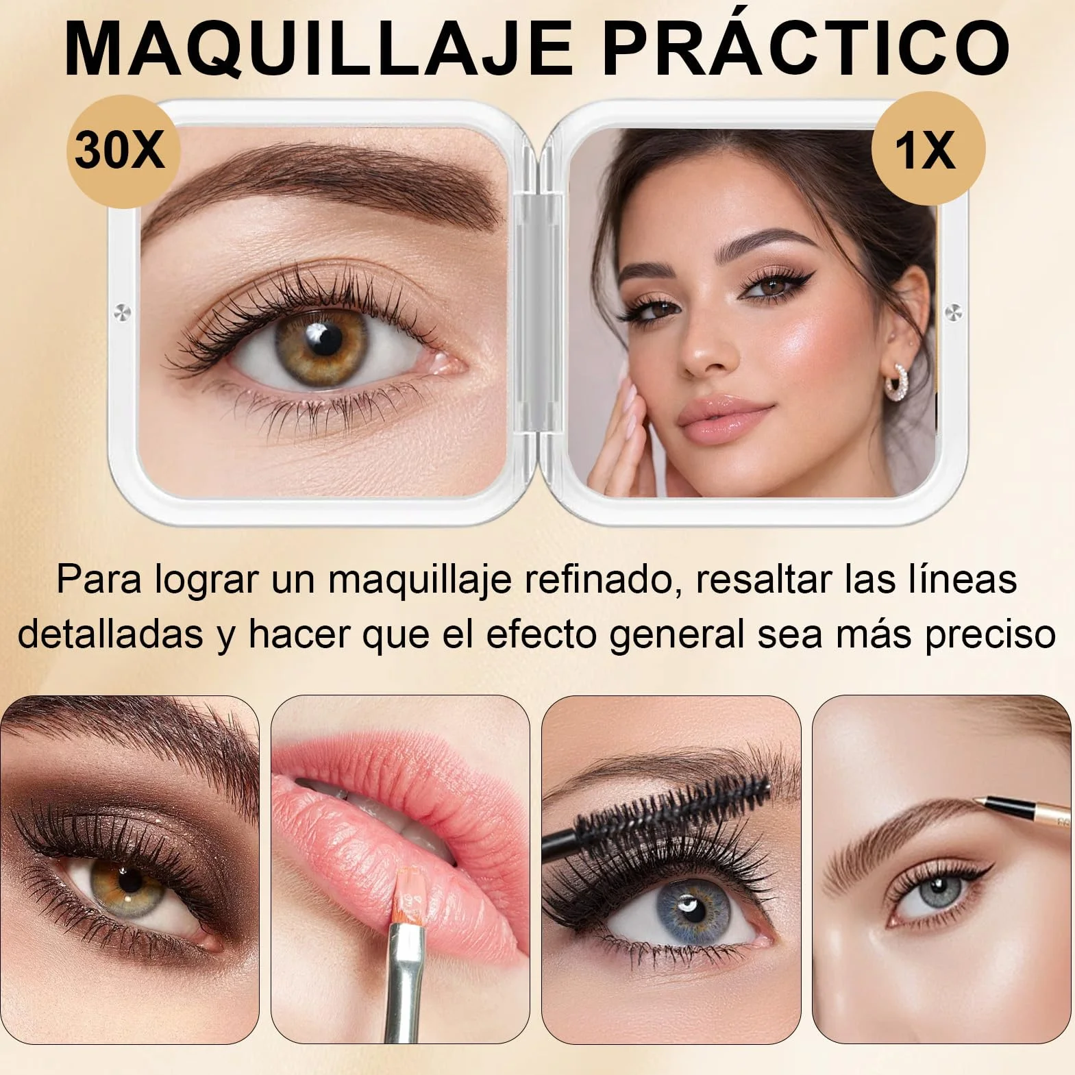 Espejo de Bolsillo 30X Doble Cara Maquillaje 8x8cm Plegable