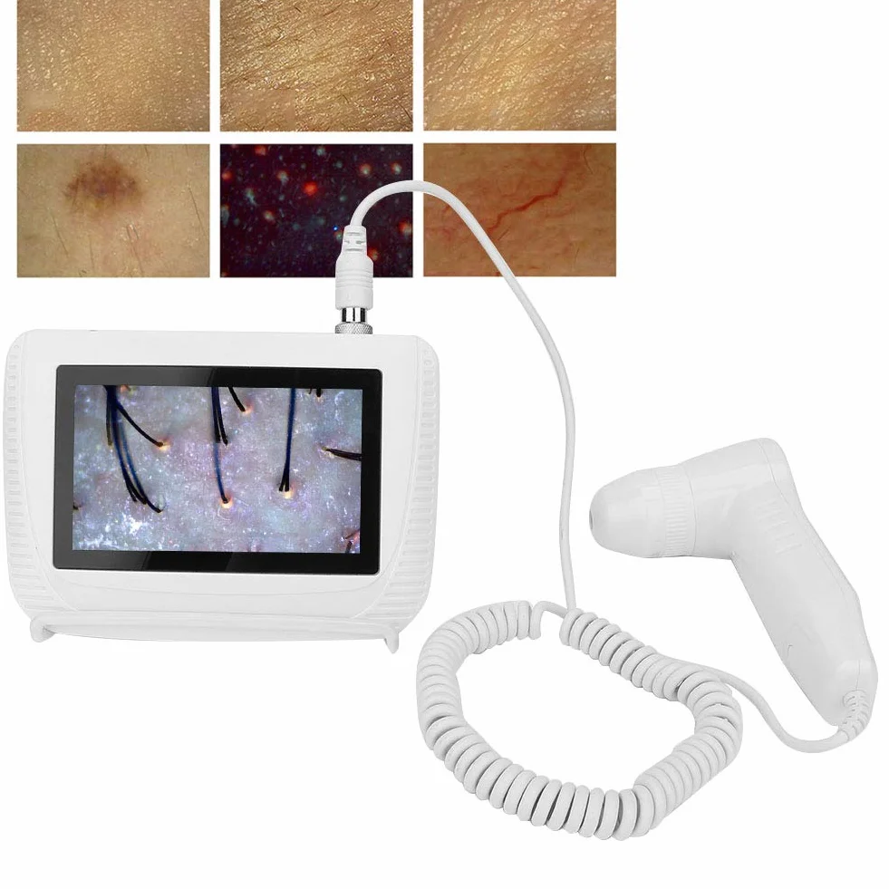 Analizador de Pelo de la Piel, 5 en 50X/200X Lente escáner Digital Detector Cuero Cabellado escáner Recargable detección de Humedad Aceite folículo piloso Cuero Cabellado probador pigmentos Piel(EU)