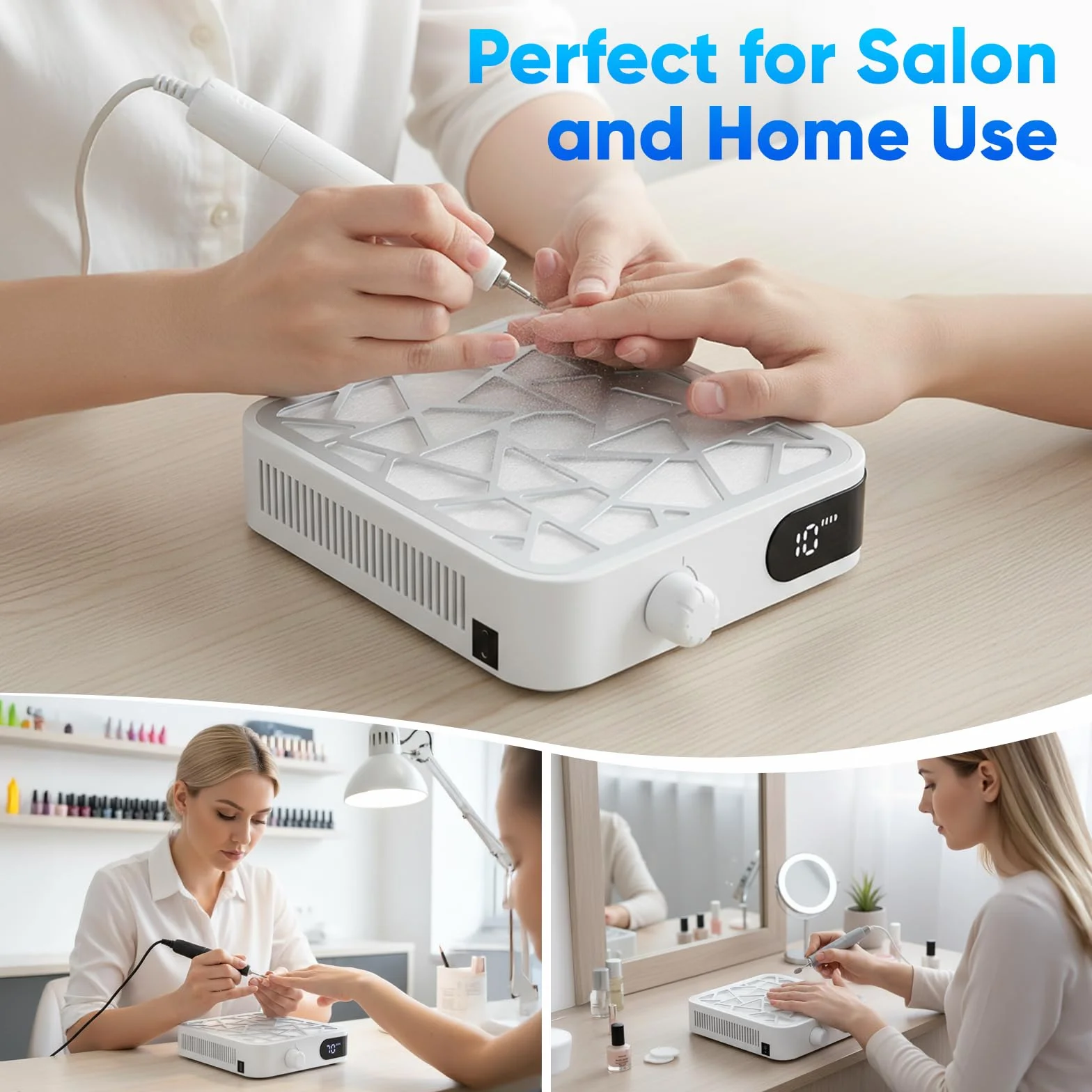 Aspirador de polvo para uñas, 6000 RPM, compacto aspirador de uñas profesional con filtro, herramientas y accesorios, potente aspirador de uñas para manicura pedicura, salón de uñas personal (blanco)