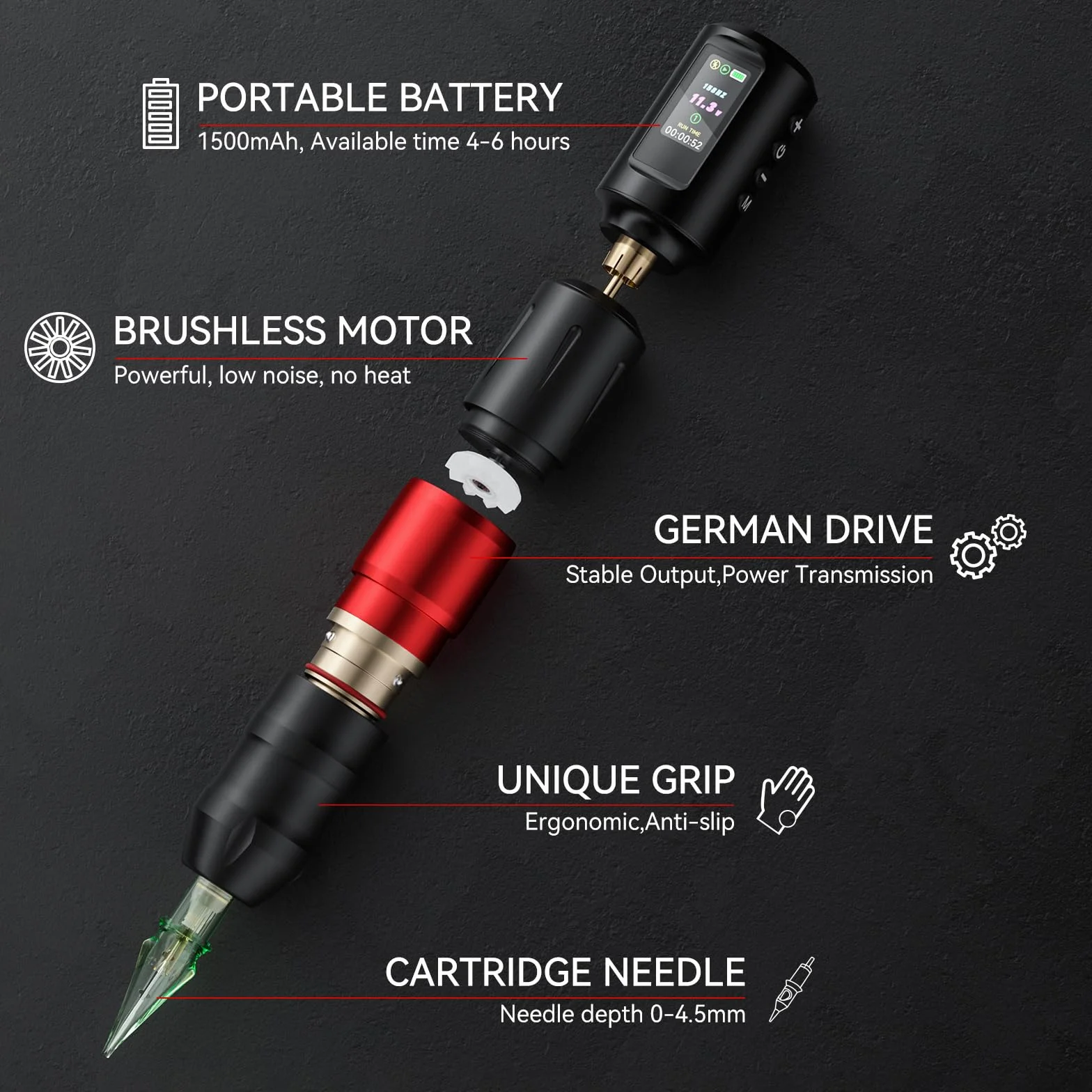Kit de Máquina de Tatuar Solong 20 agujas para tatuajes, 7 botellas de tinta, 2 baterías de 1800 mAh, kit completo de tatuaje para principiantes y profesionales EF-TKP752AEU-2