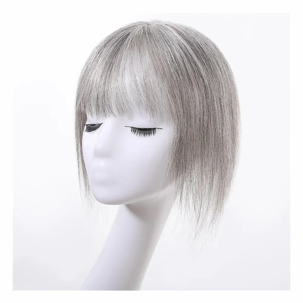 Postizos de cabello humano for mujer, extensiones de flequillo medio con cobertura 3D de 360°. Adorno de pelo para mujer(Brown mix dark blonde)
