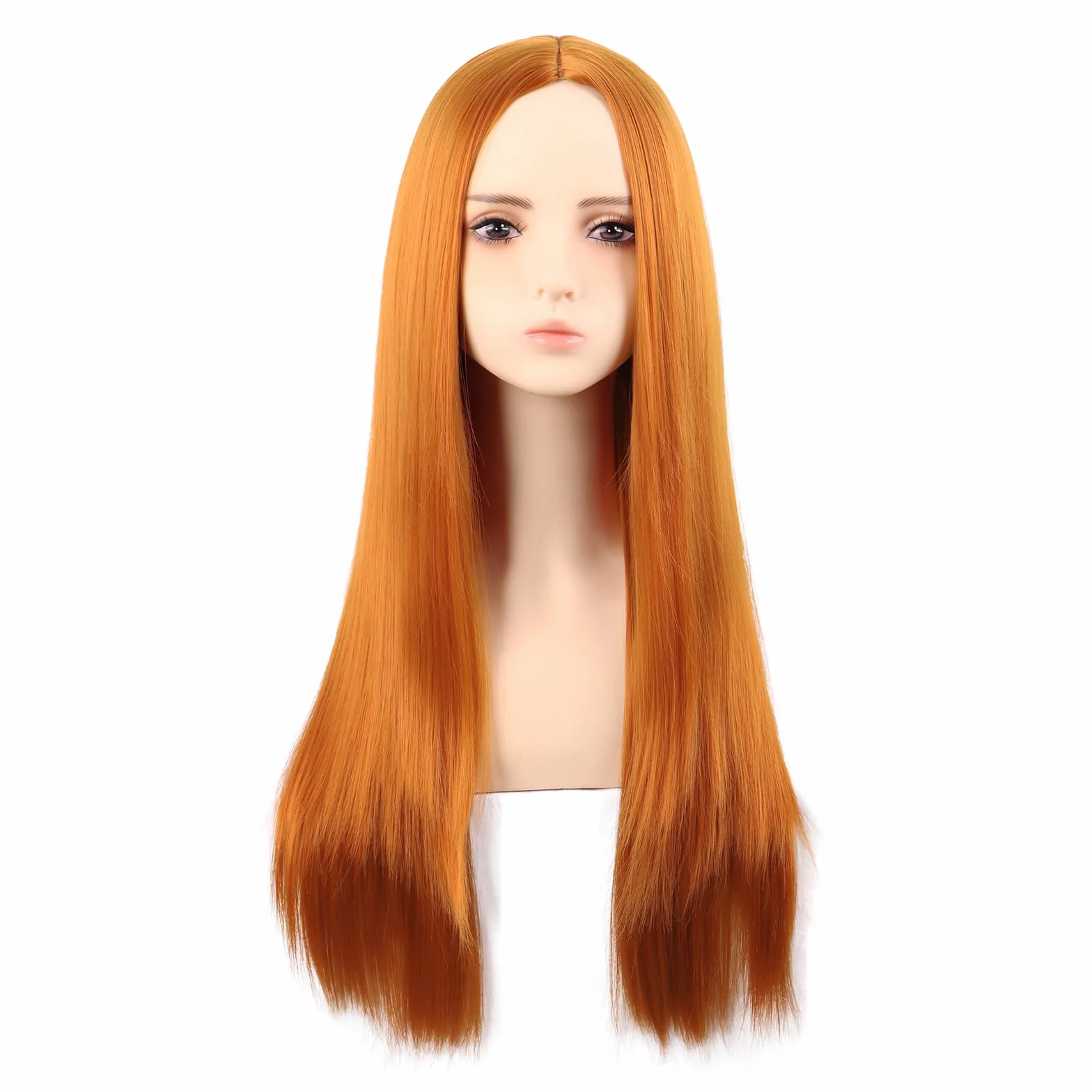 MapofBeauty Peluca larga 28 pulgadas 70 cm fibra de alta temperatura color naranja claro
