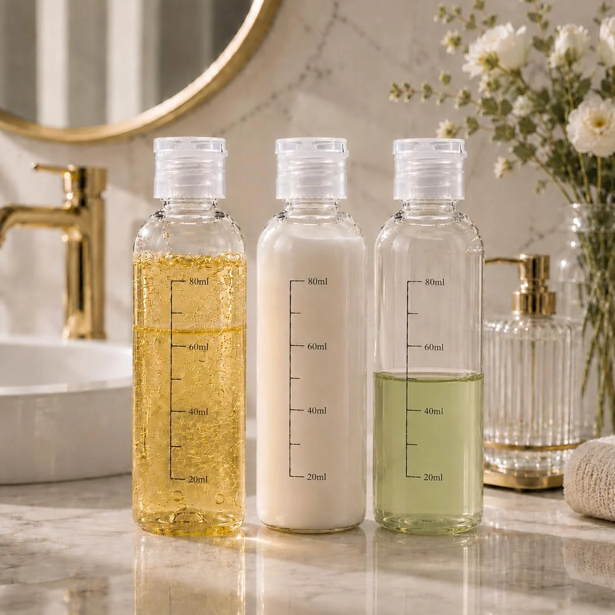 Botes Viaje Rellenables 100ml 5 PACK, Botellas de Viaje Avion Plastico, Botellas Transparentes para Gel Champú Loción