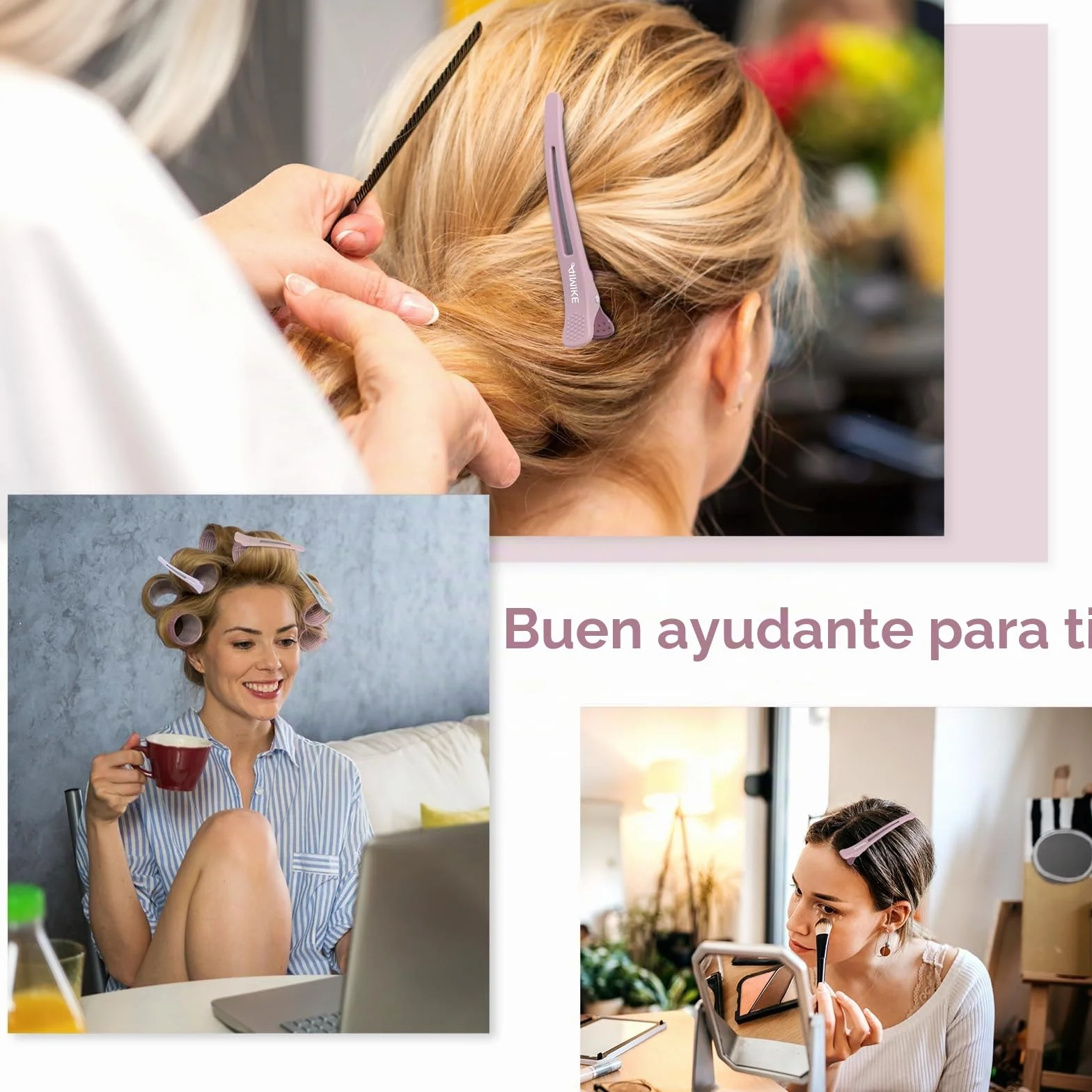 AIMIKE Pinzas Pelo Seccionamiento Profesionales Duckbill con Banda Silicona Accesorios Estilismo Salón