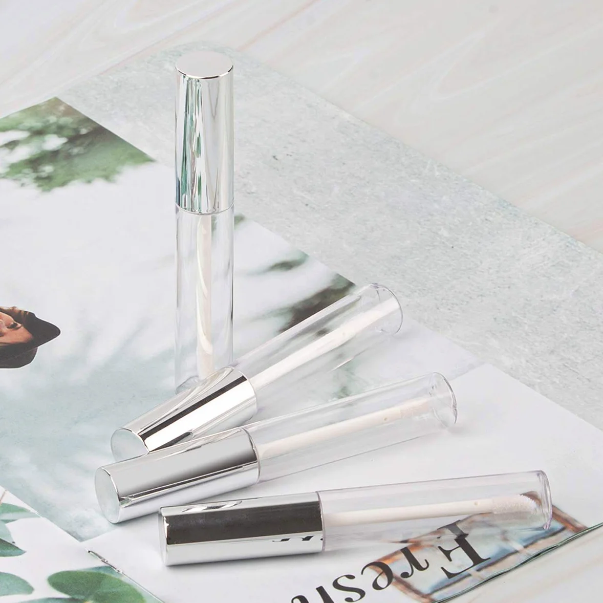 GTHERGTHER 10 contenedores vacíos de brillo de labios, 10 ml, tapa negra, aplicador, varita y embudo y tapones de goma para maquillaje de labios, rellenables., , , Plateado,, ]