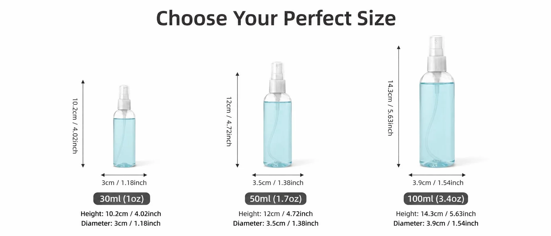 Botellas de plástico transparente 30 ml 60 ml 100 ml spray de niebla fina belleza