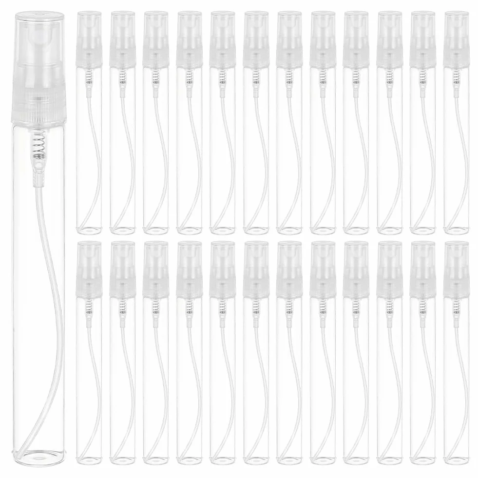BENECREAT 25 Pack 10ml Botella Cristal Spray Vacía Aerosol Niebla Rellenable para Aceites Esenciales