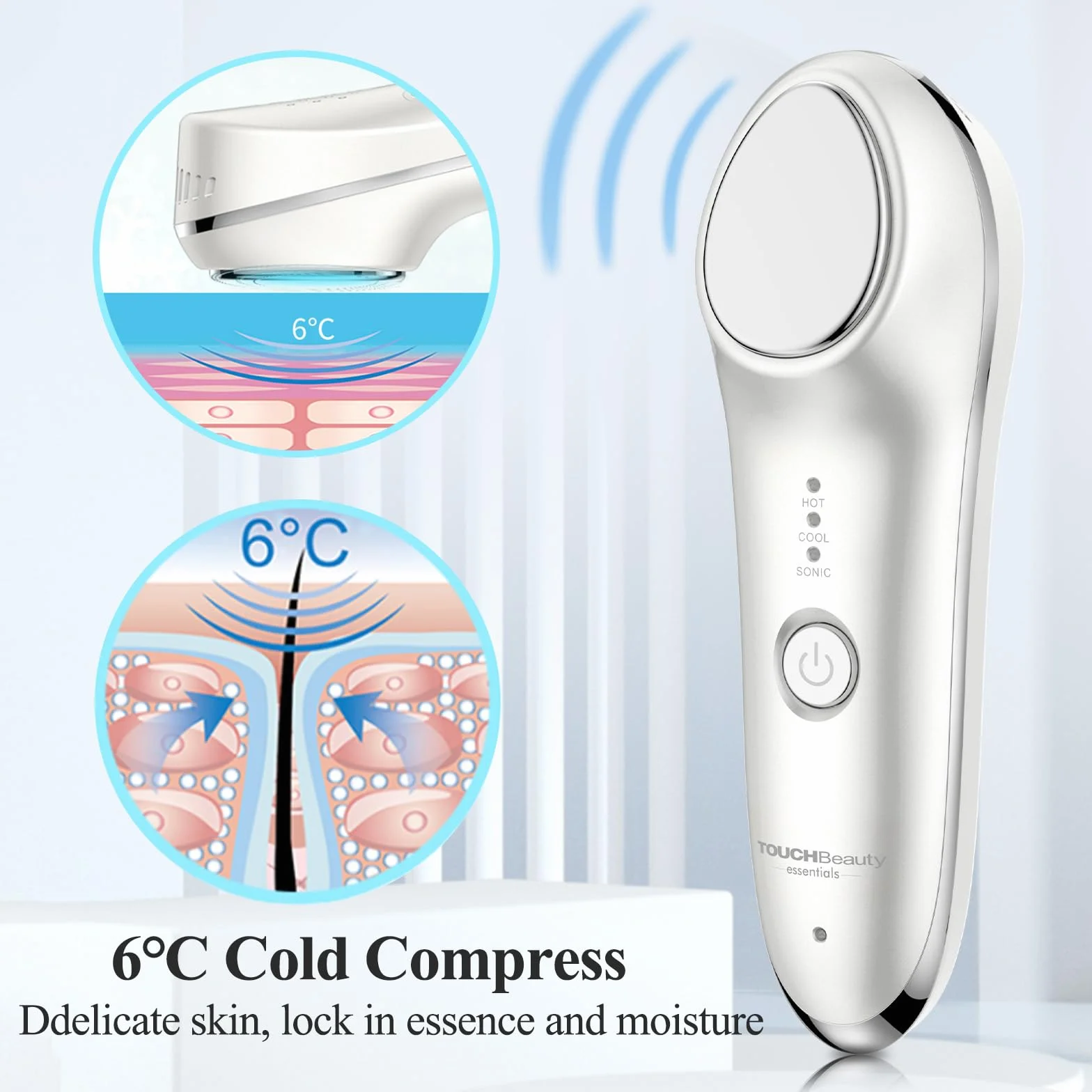 TOUCHBeauty Masajeador Facial Eléctrico 6°C & 42°C, Antiarrugas con Vibración Sónica