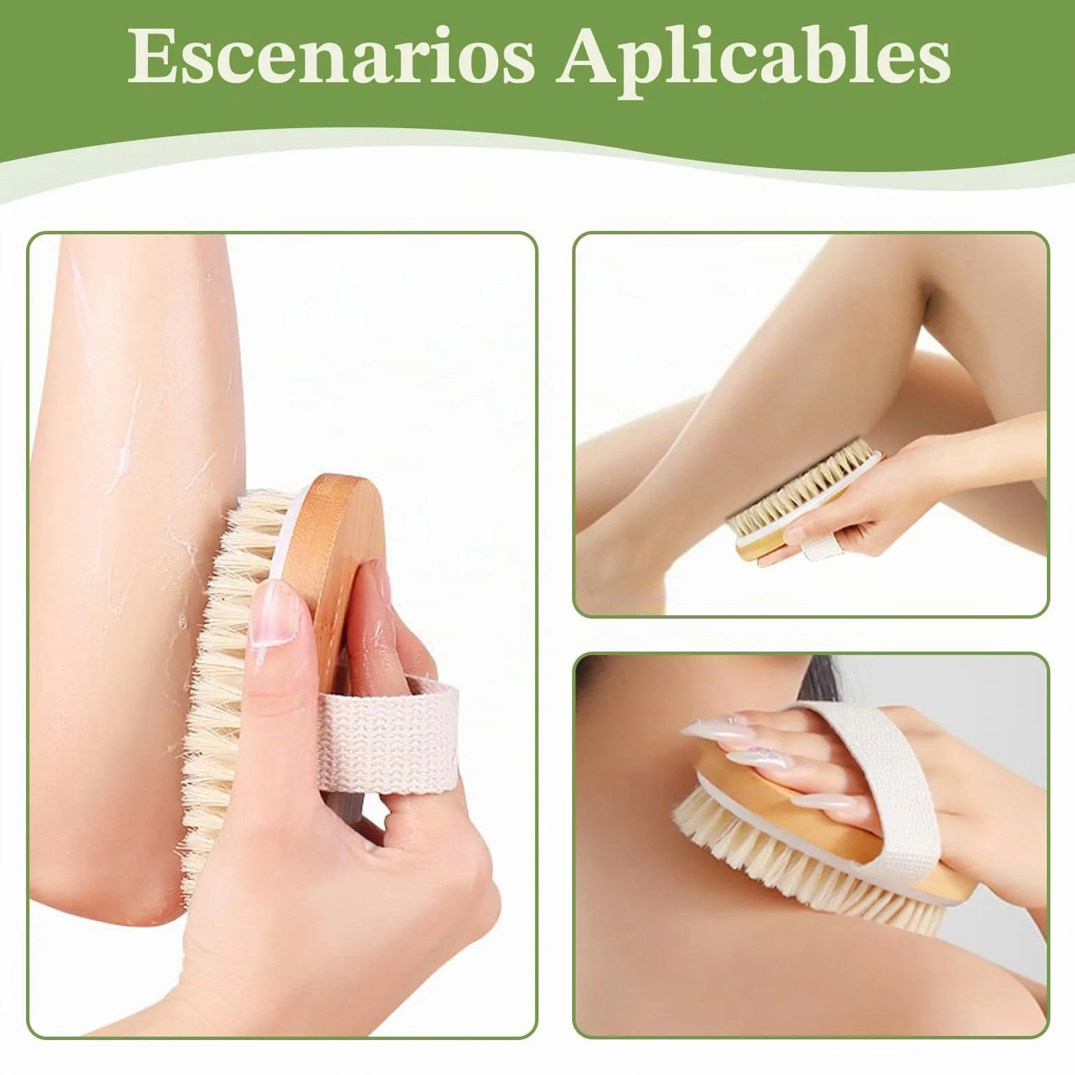Cepillo seco corporal exfoliante cerdas de jabalí para drenaje linfático y reducción de celulitis