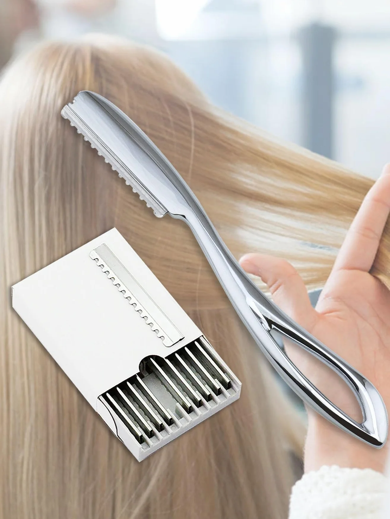 Maquinilla de afeitar de seguridad + 10 cuchillas para corte de pelo, tijeras de barbero para barba