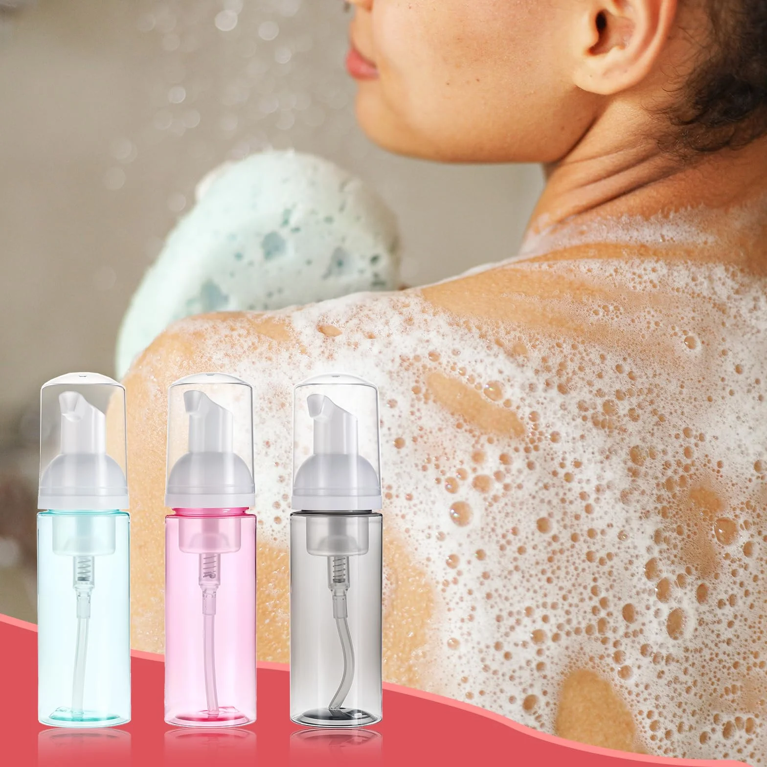 3 botellas con bomba de espuma, 60 ml, recipientes vacíos transparentes de espuma de viaje, dispensador de jabón de espuma recargable, botella de espuma de plástico de tamaño pequeño para jabón