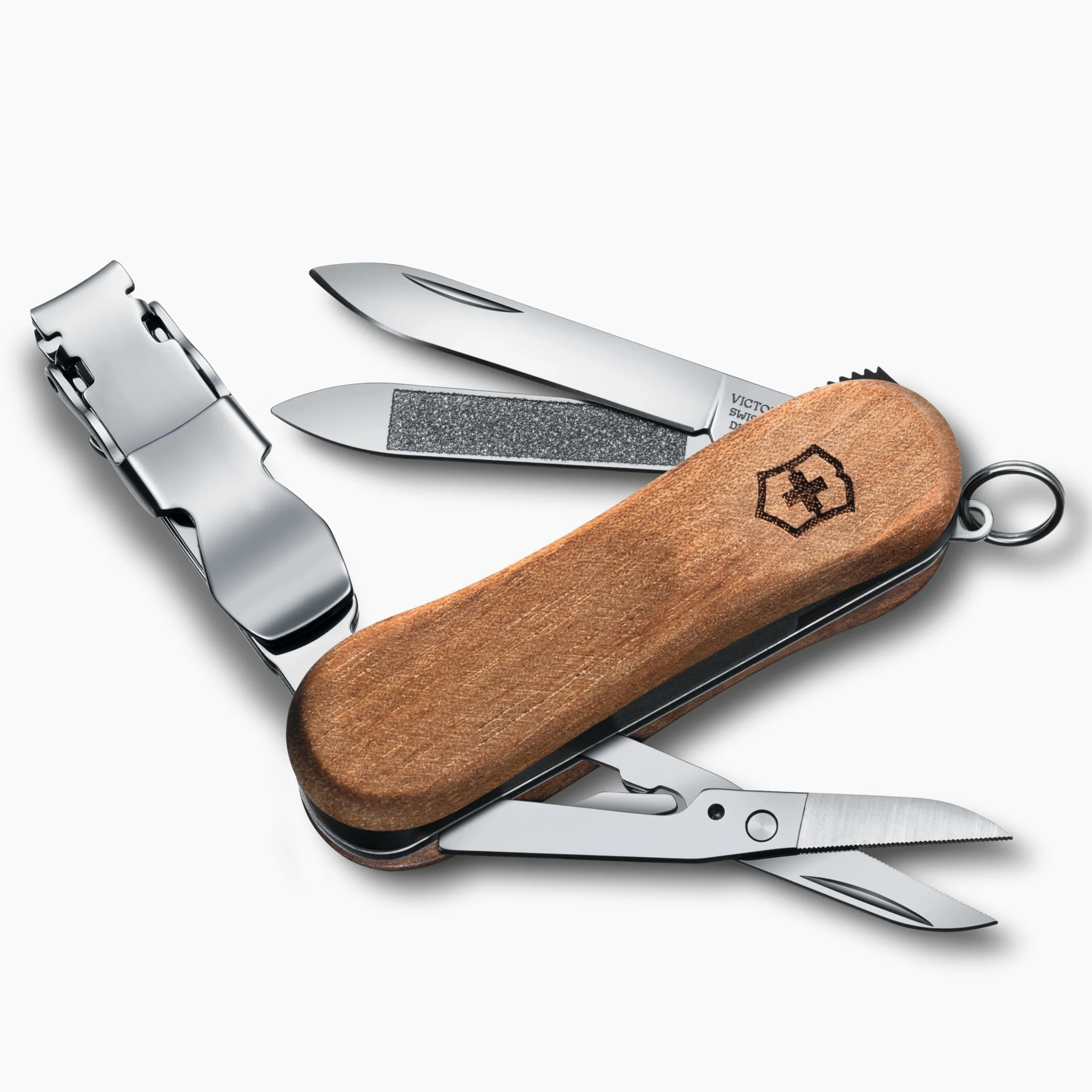 Victorinox Nail Clip 580 Wood, Navaja Multiuso Suiza, Cuchillo bolsillo, Regalo, 6 Funciones, Hoja pequeña, Lima de uñas
