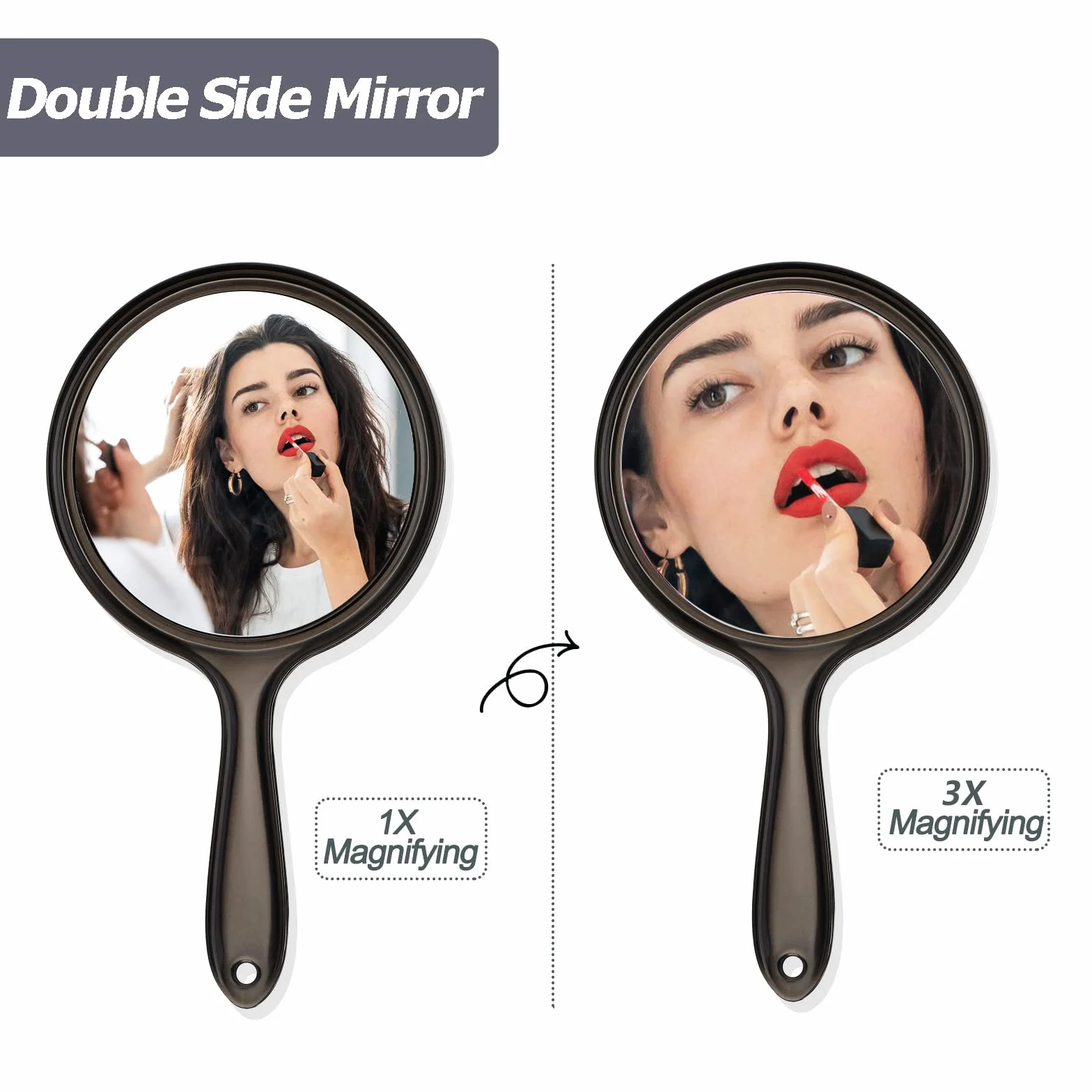 Jetec Espejo de Mano Doble Cara Aumento 1X/ 3X Redondo Portátil para Maquillaje Viaje (Negro)