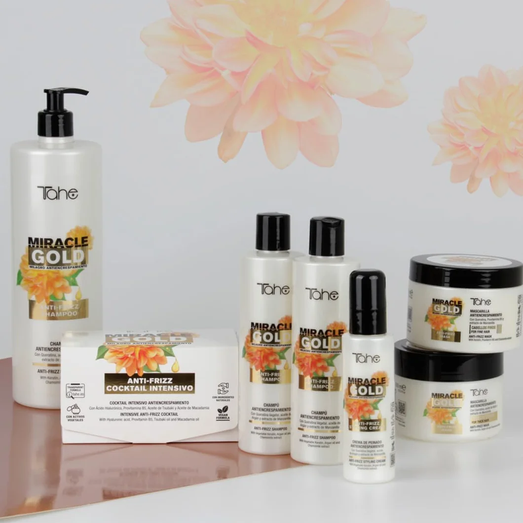 Tahe Miracle Gold Crema de peinado antiencrespamiento con Queratina, Argán y Manzanilla 100 ml